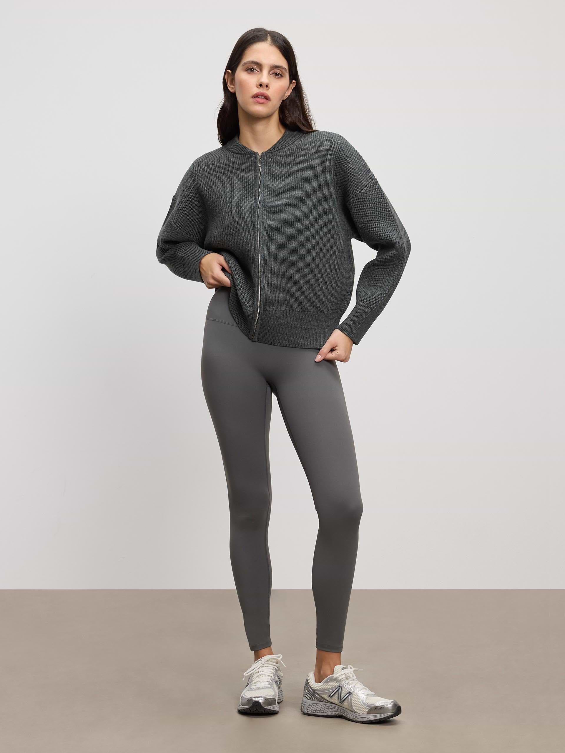 Womens Ribbed Bomber in Charcoal