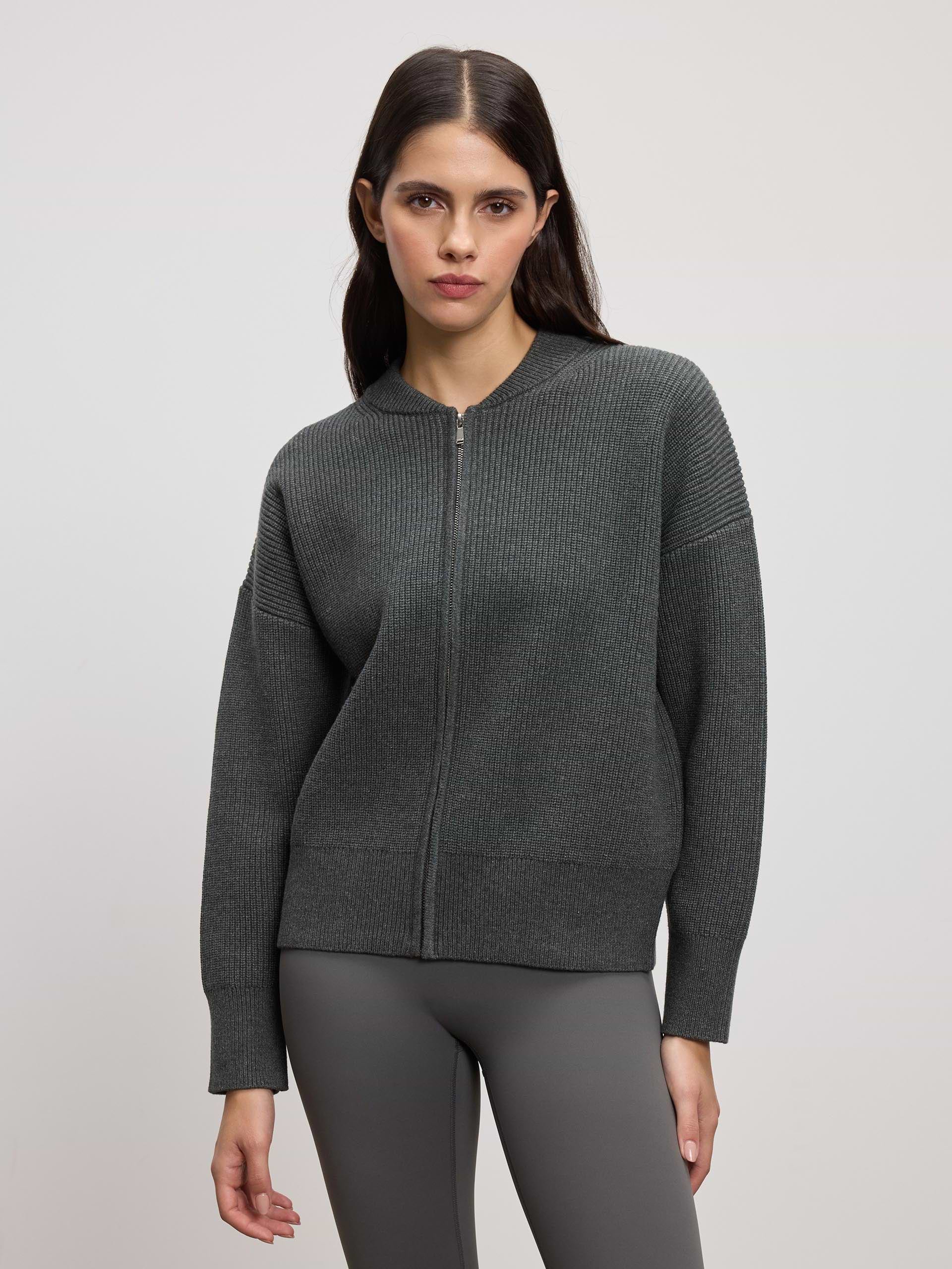 Womens Ribbed Bomber in Charcoal