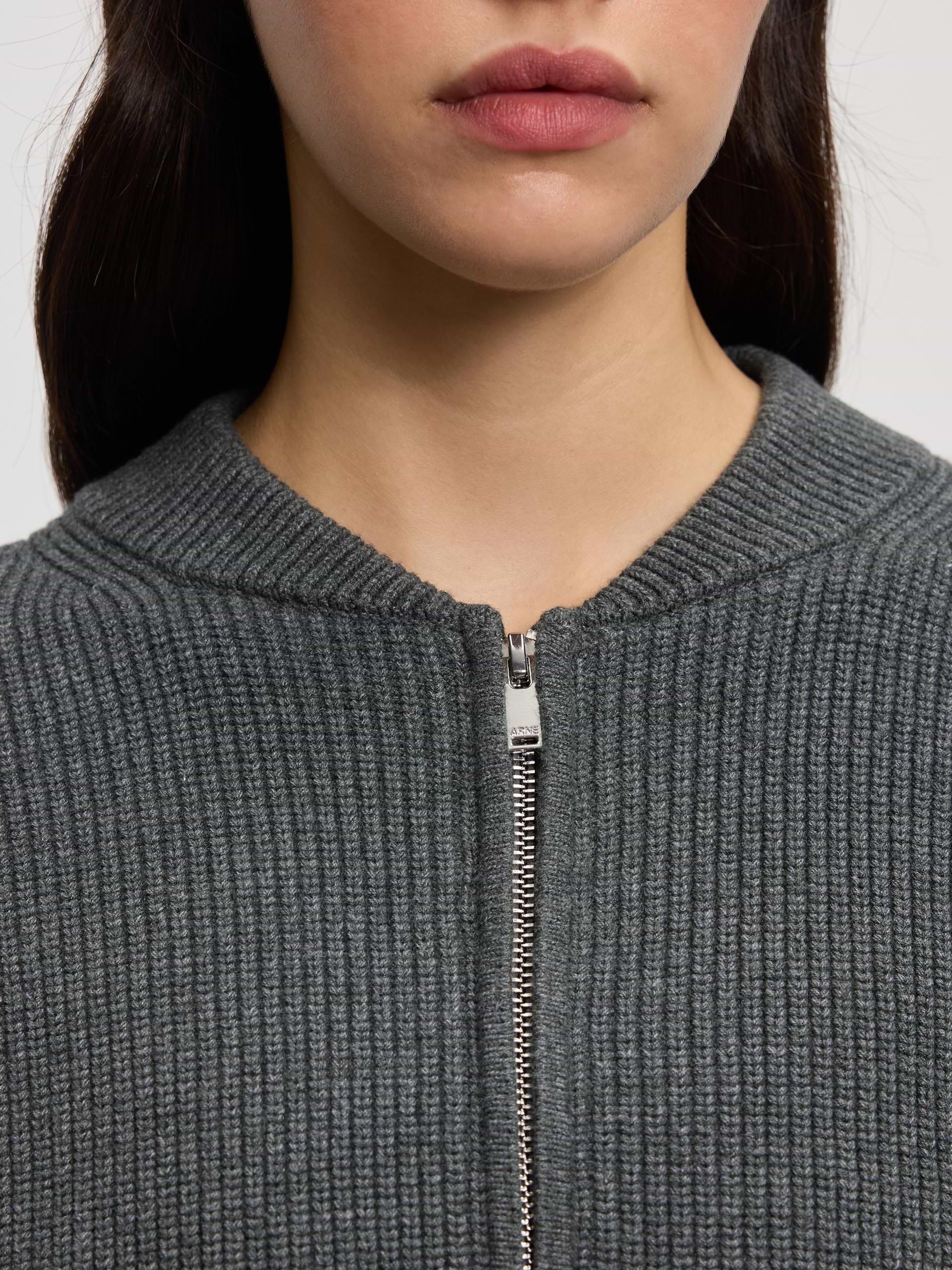 Womens Ribbed Bomber in Charcoal