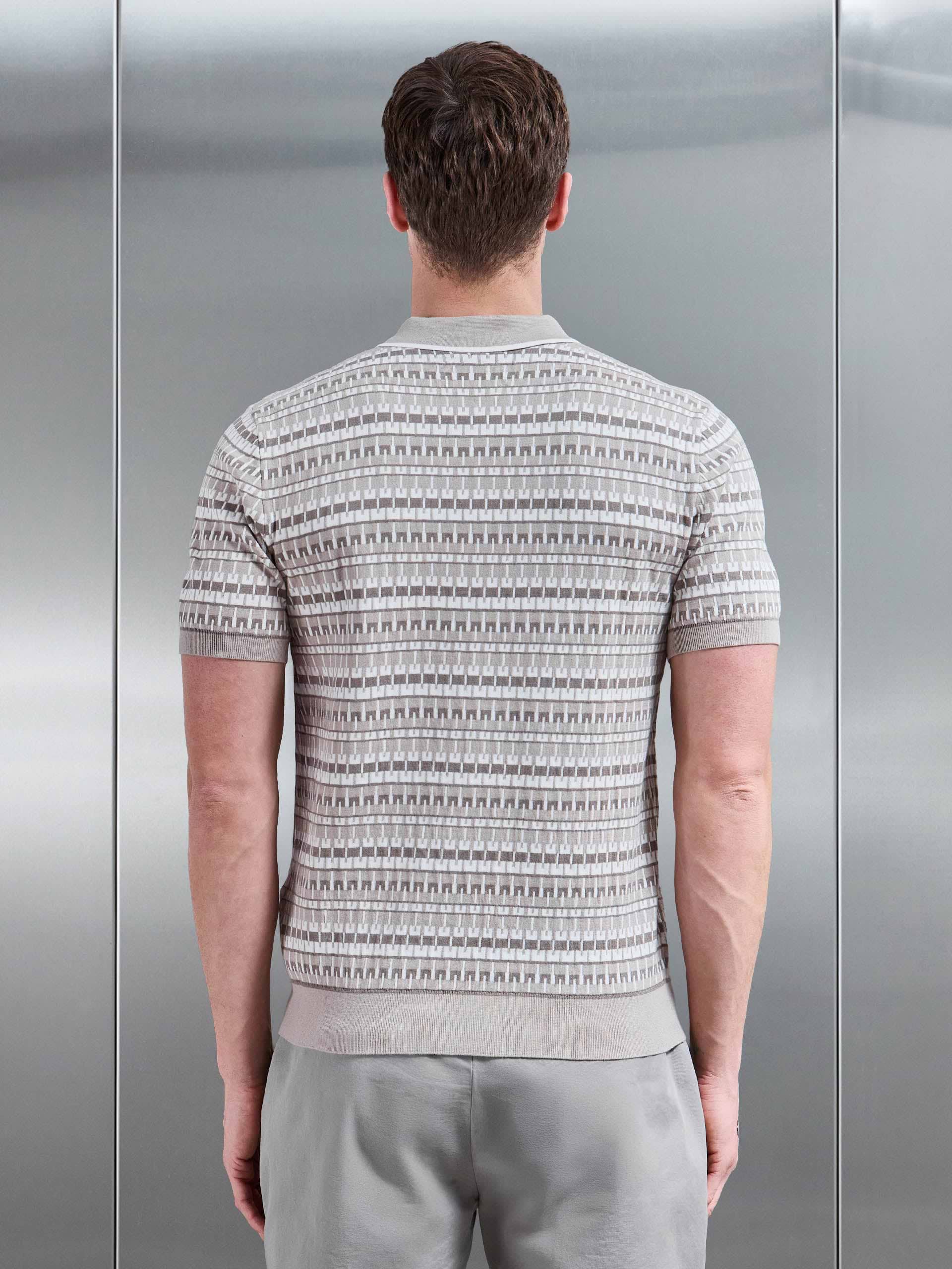 Roma Knitted Button Polo Shirt in Stone