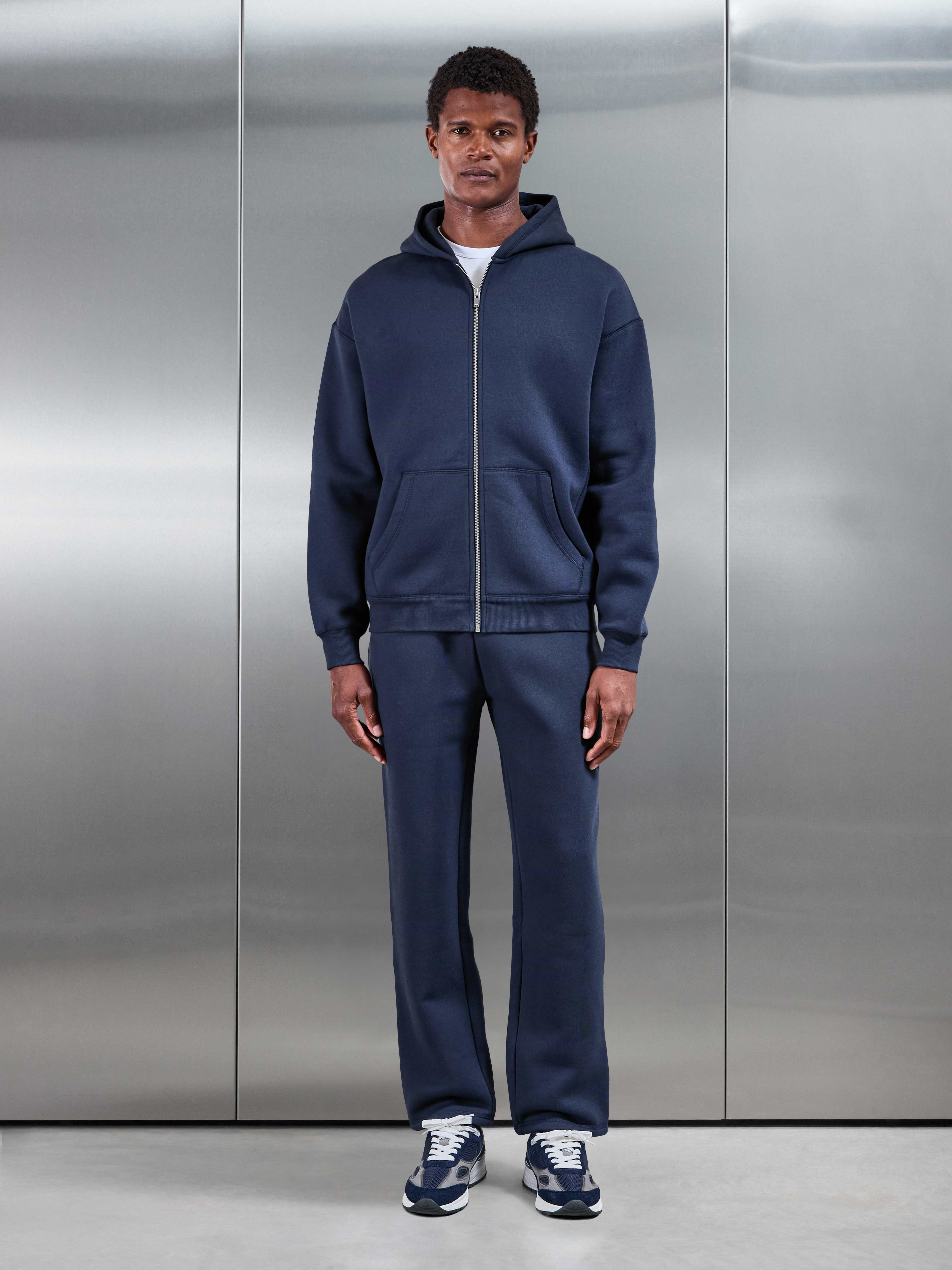 Relaxed Fit Zip Through Hoodie in Navy
