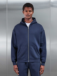 Relaxed Fit Zip Through Hoodie in Navy