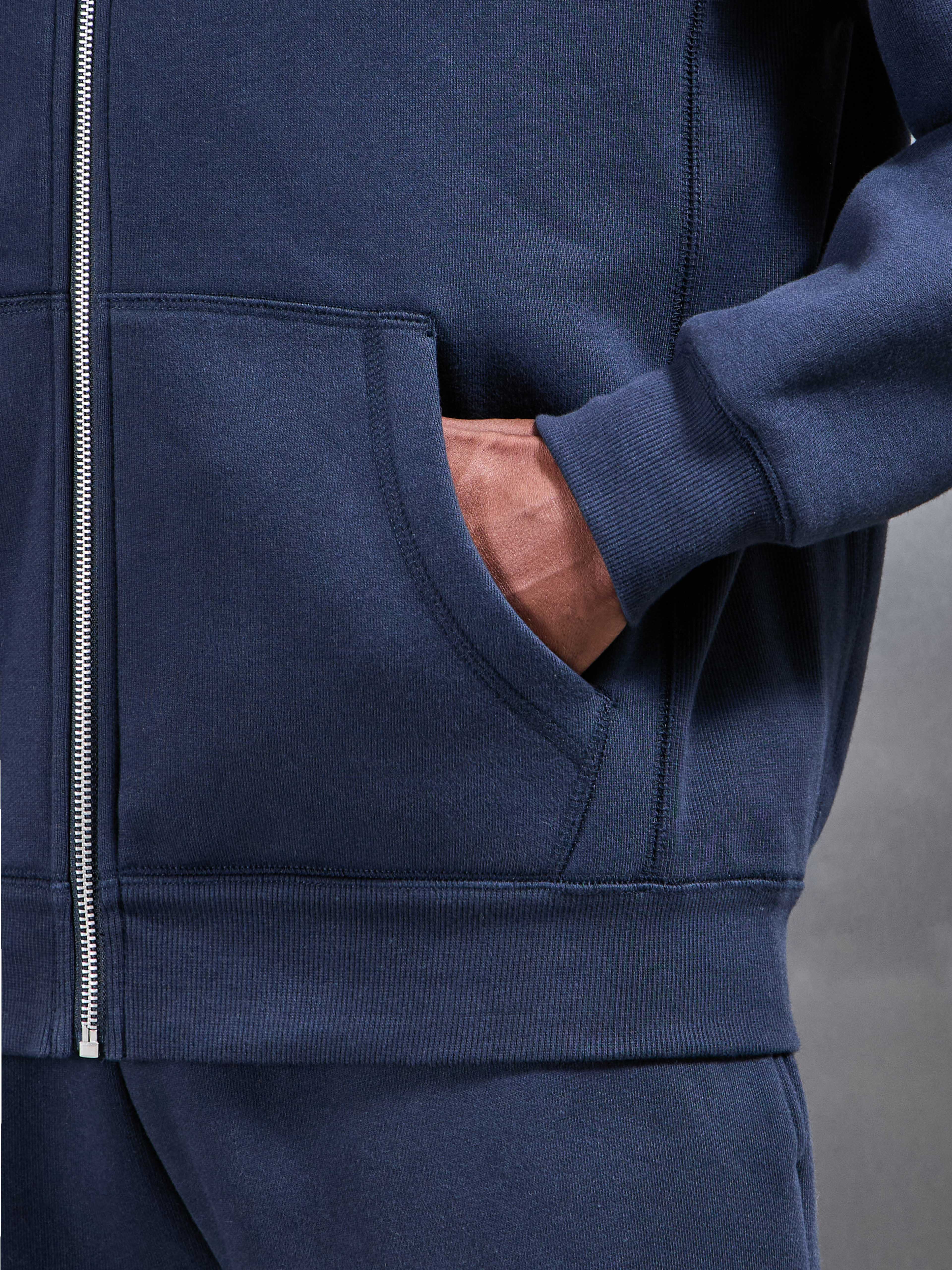 Relaxed Fit Zip Through Hoodie in Navy