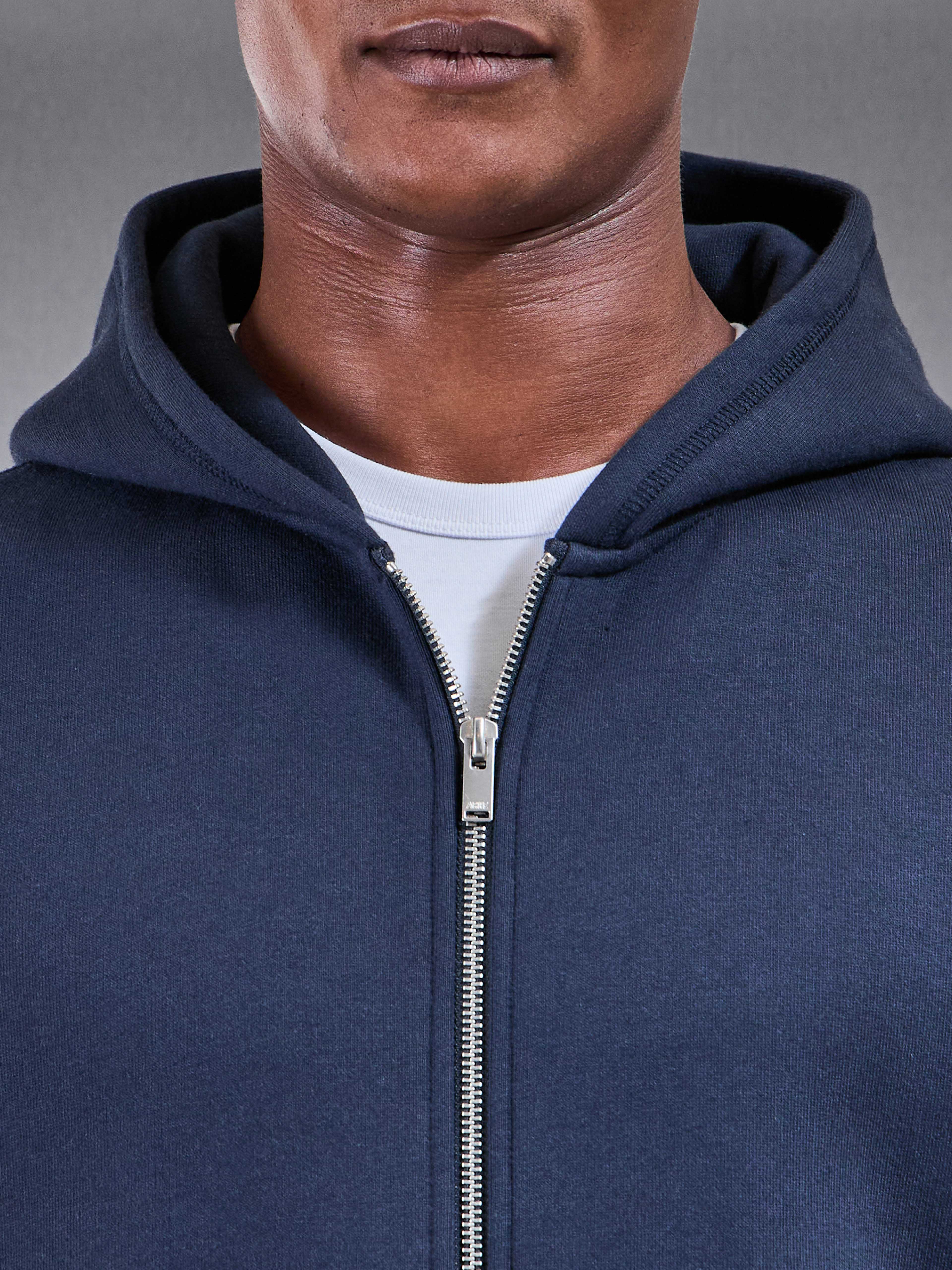 Relaxed Fit Zip Through Hoodie in Navy