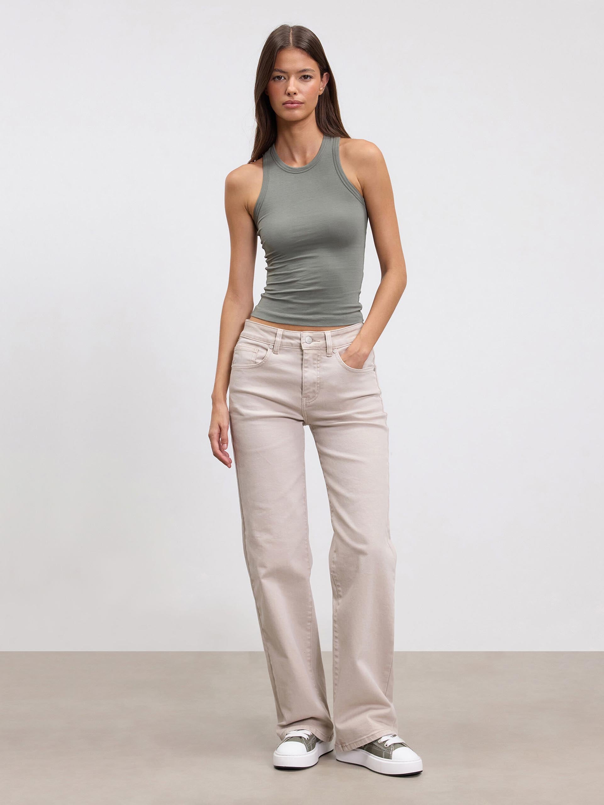 Womens Cotton Jersey Racer Vest in Sage