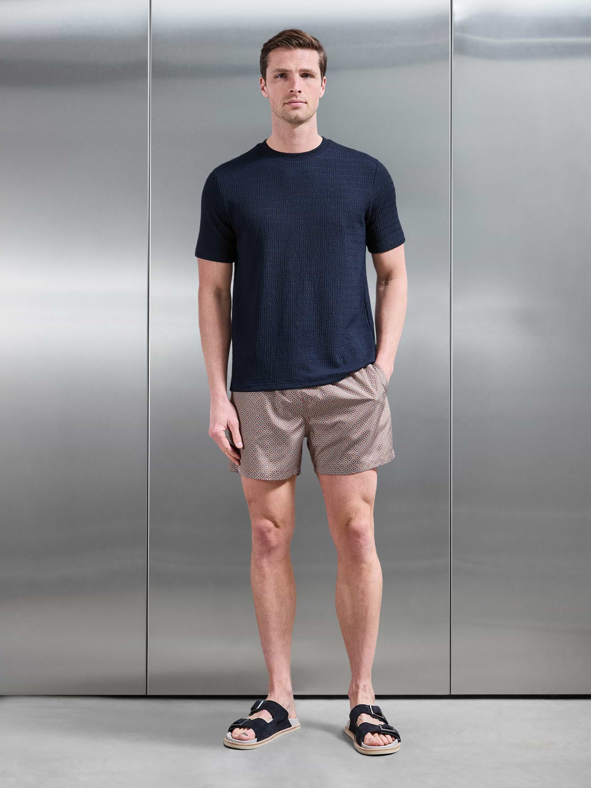 Santo Drawstring Printed Shell Swim Short in Burnt Orange