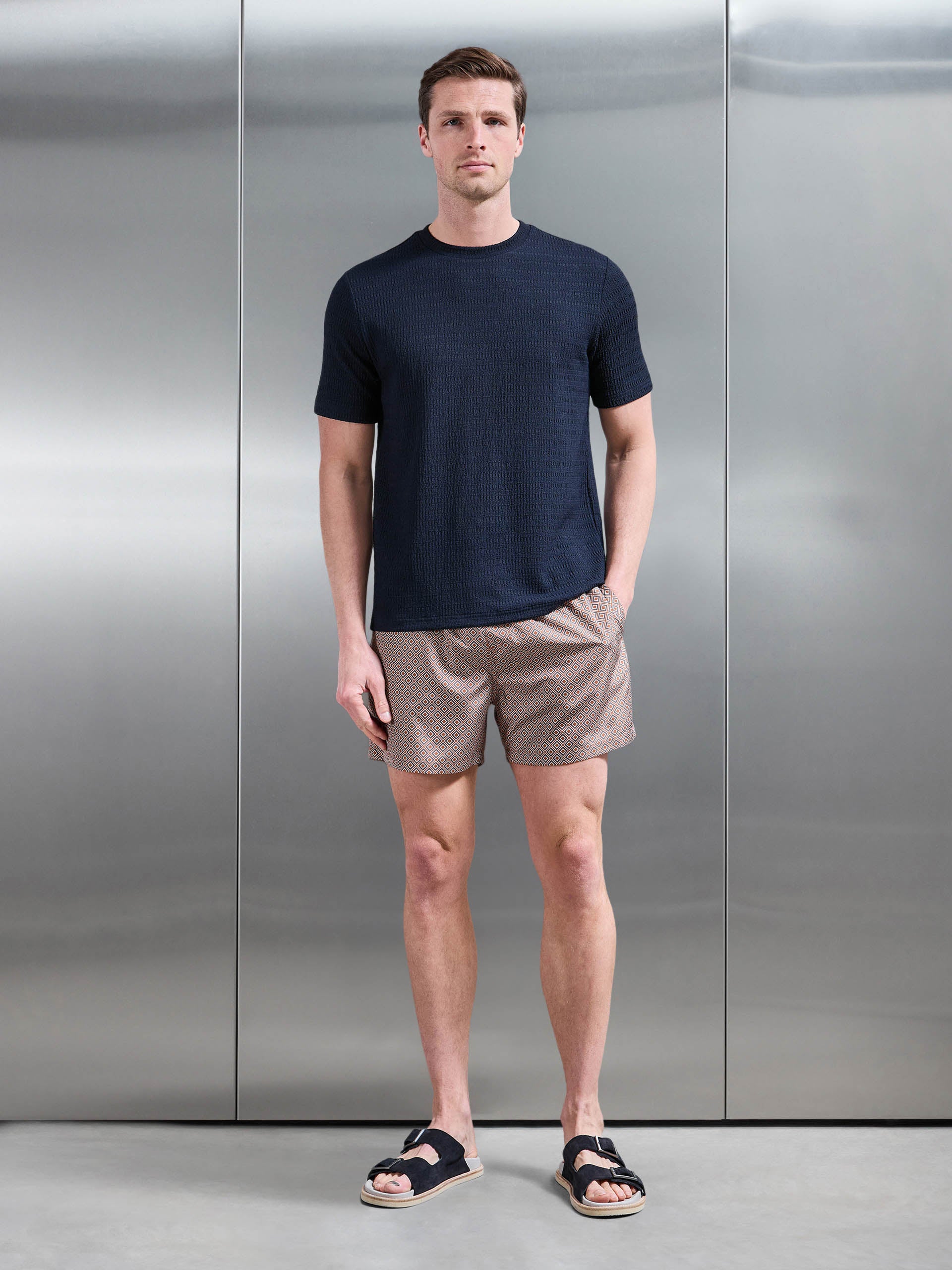 Santo Drawstring Printed Shell Swim Short in Burnt Orange