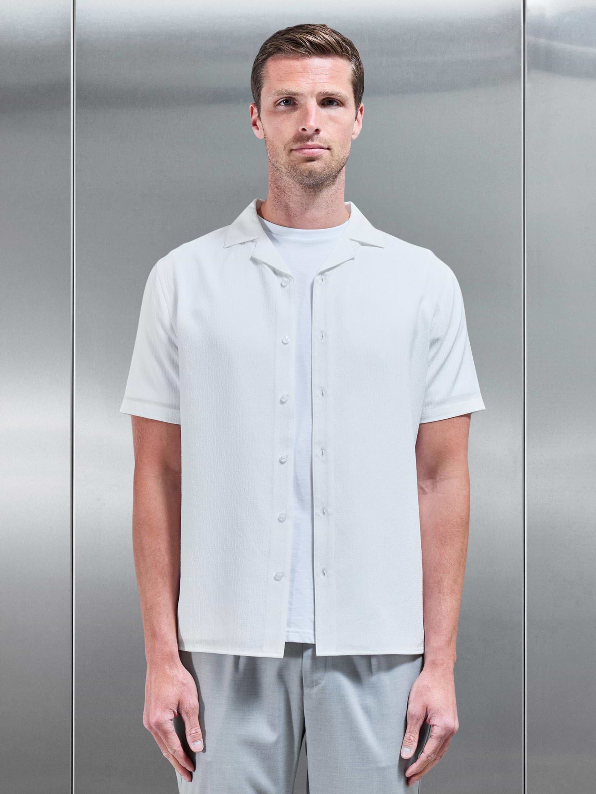 Seersucker Stripe Revere Collar Shirt in White