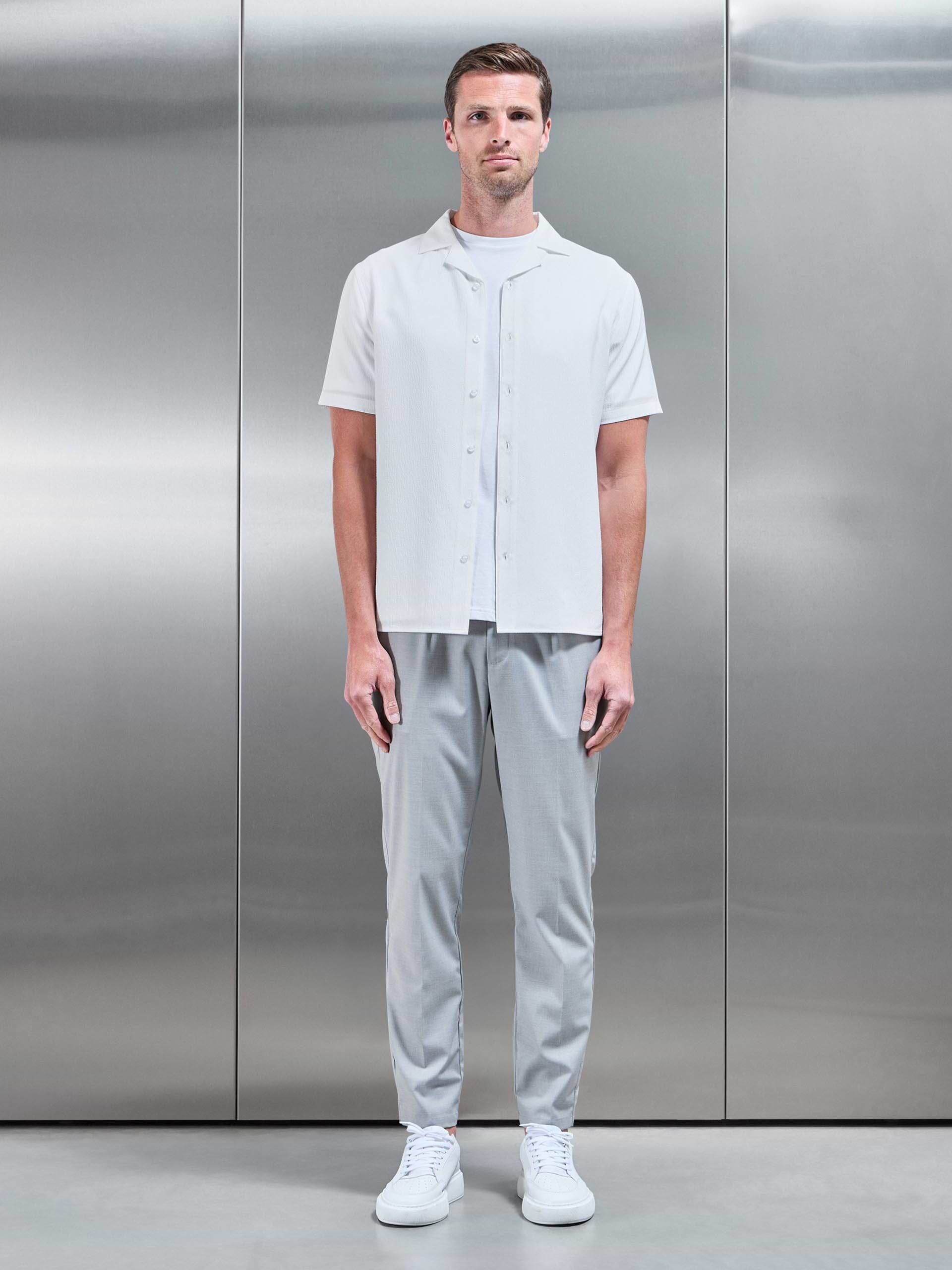 Seersucker Stripe Revere Collar Shirt in White