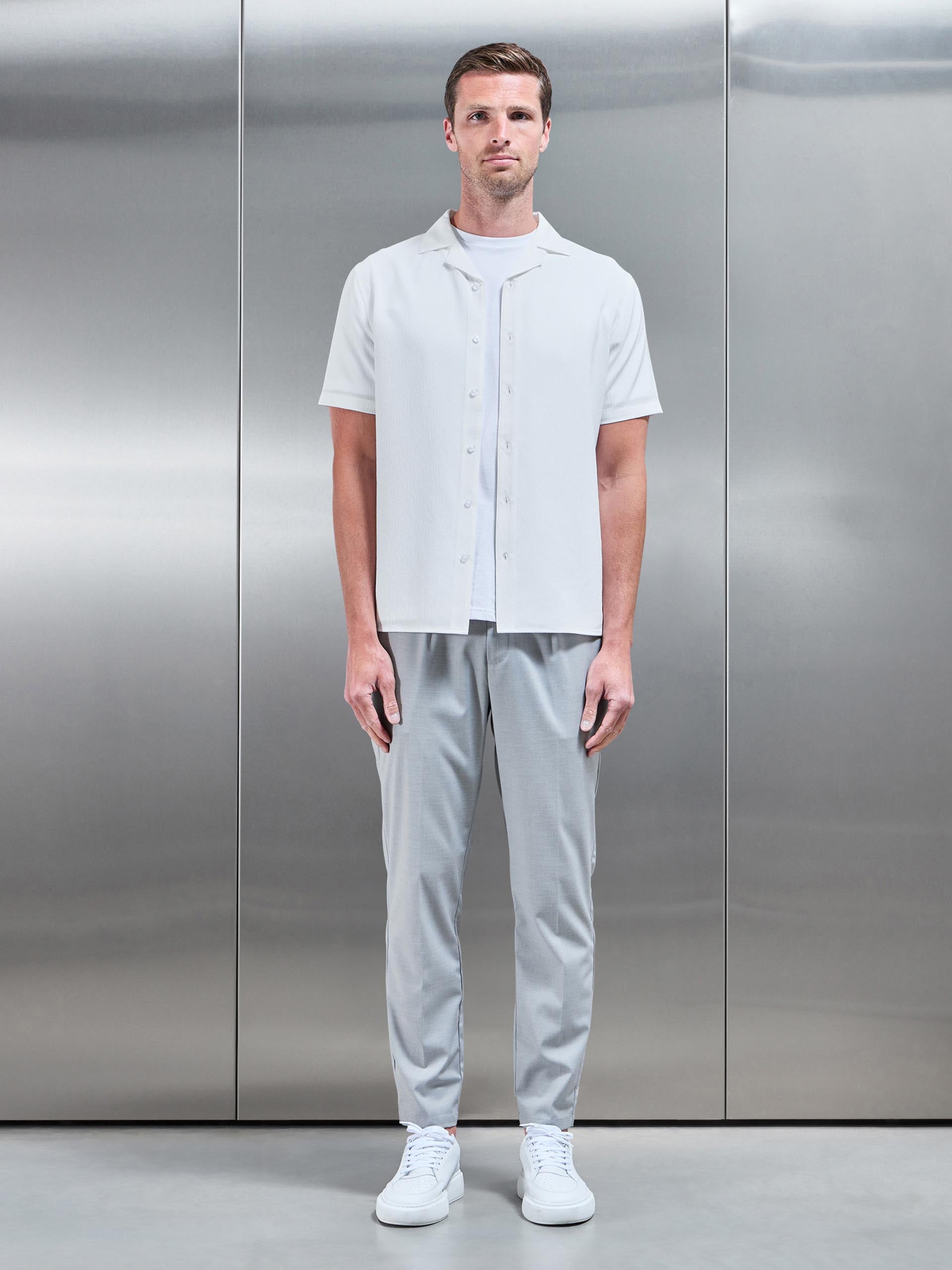 Seersucker Stripe Revere Collar Shirt in White