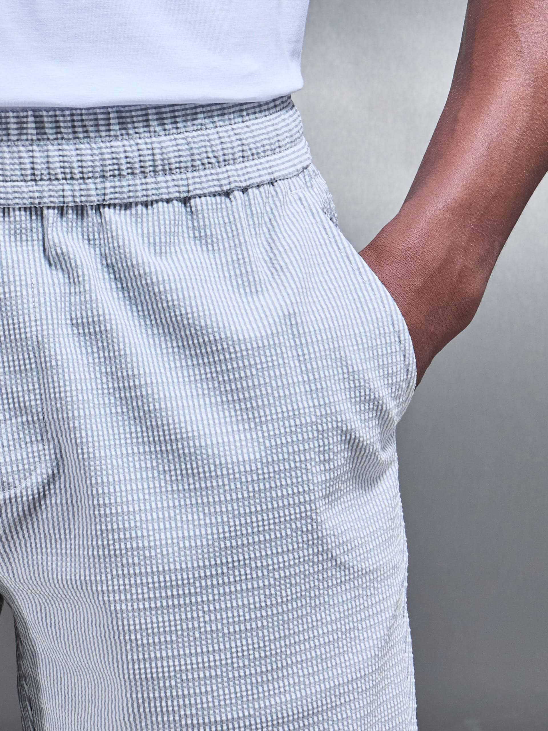 Seersucker Stripe Textured Short in Blue