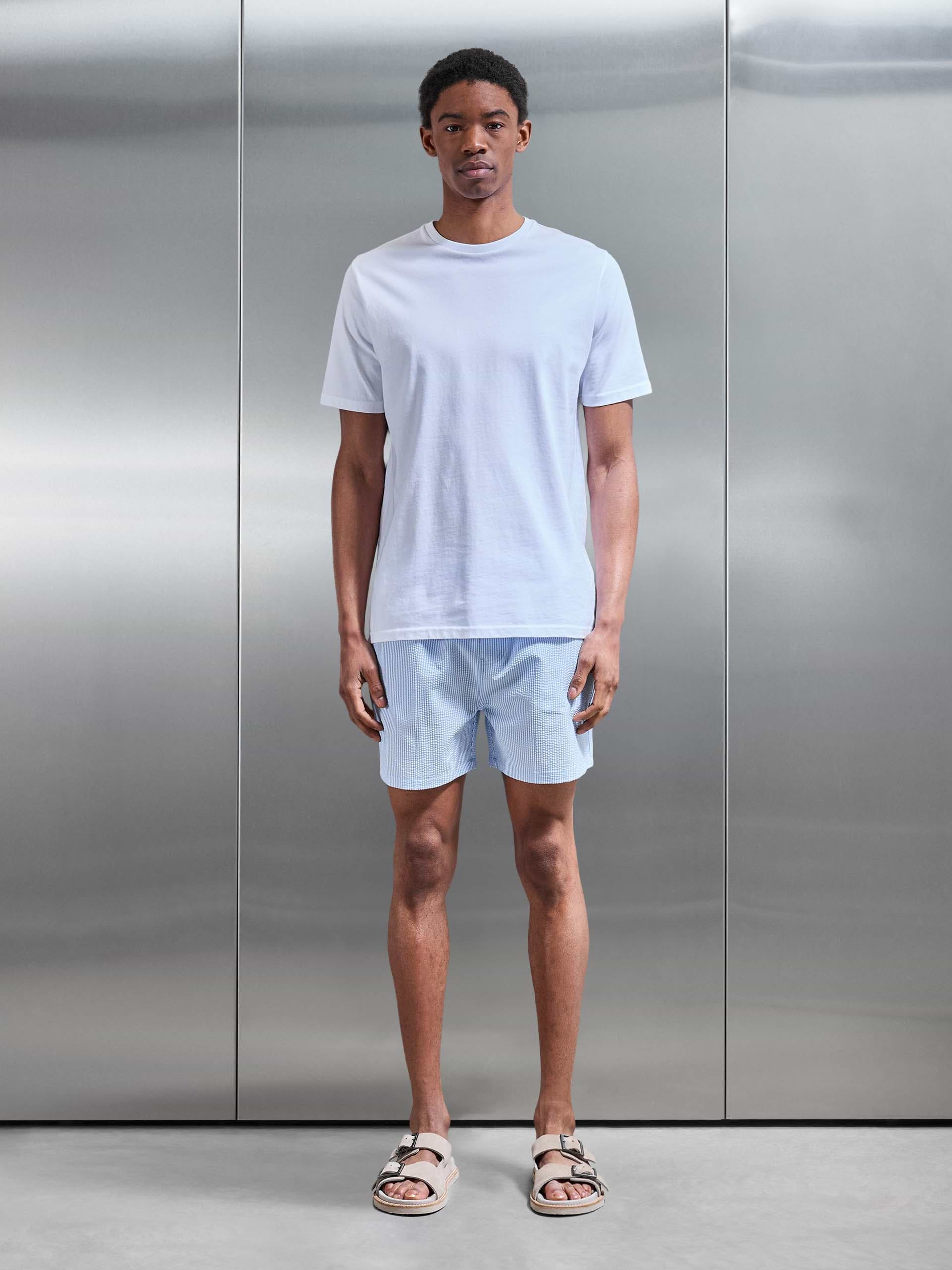 Seersucker Swim Short in Light Blue