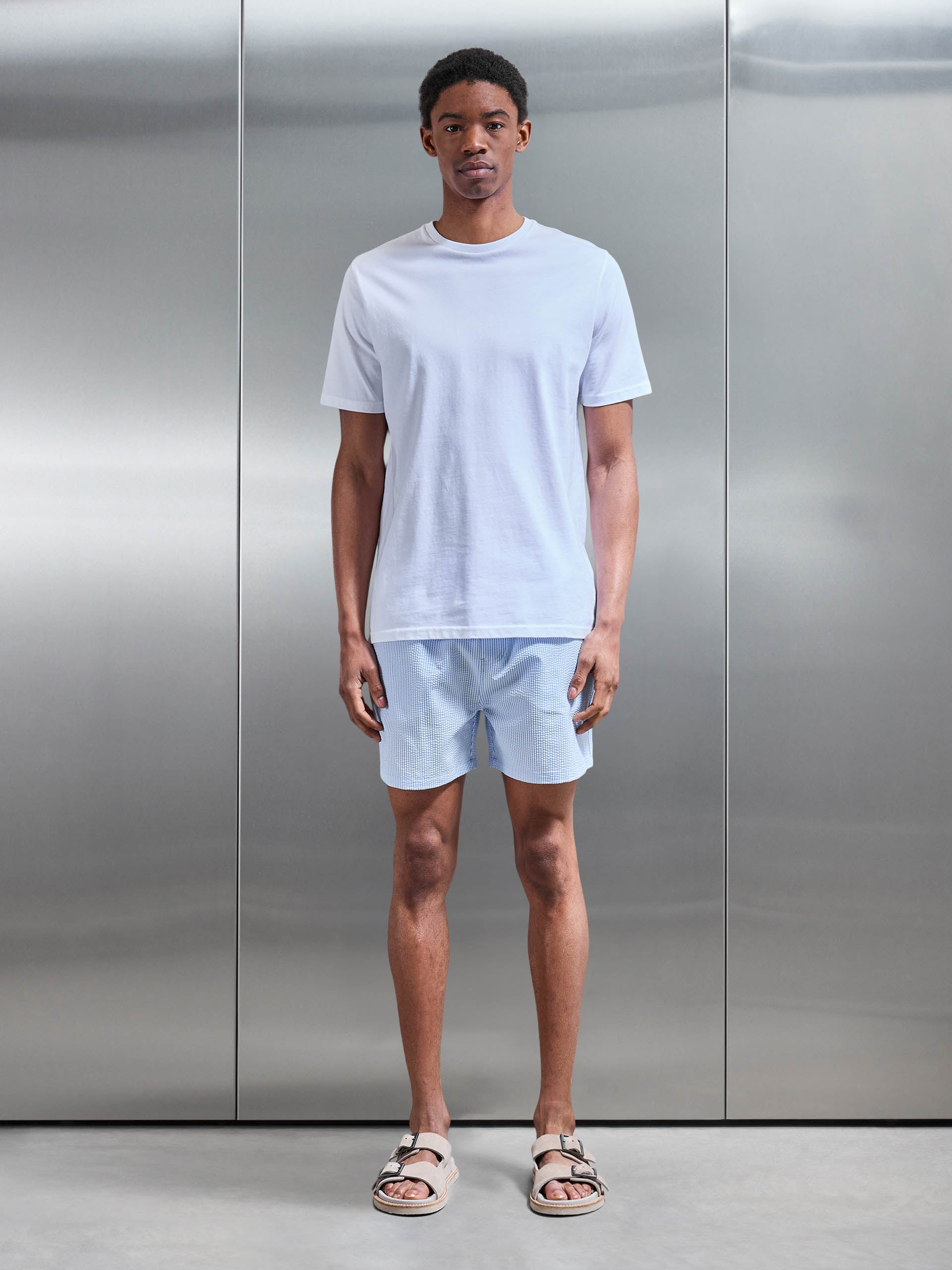 Seersucker Swim Short in Light Blue