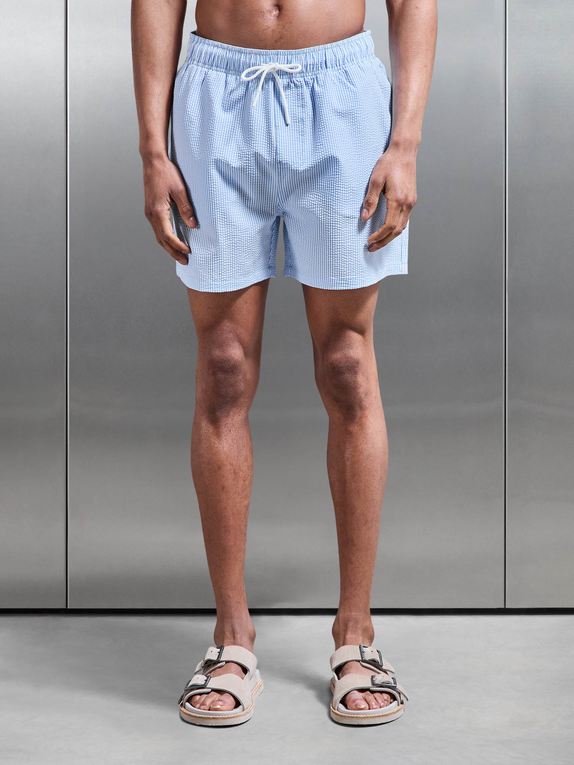 Seersucker Swim Short in Light Blue