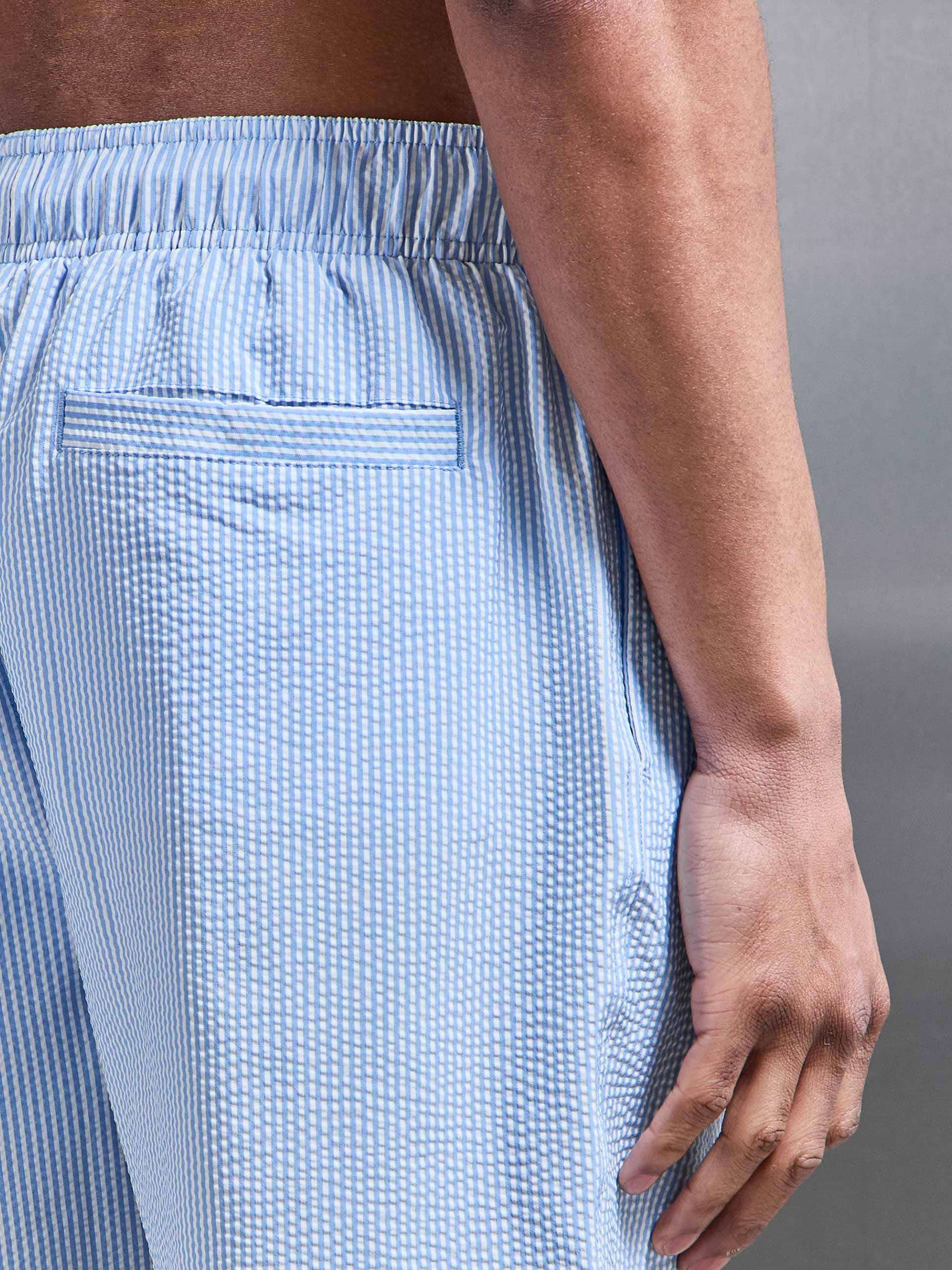 Seersucker Swim Short in Light Blue