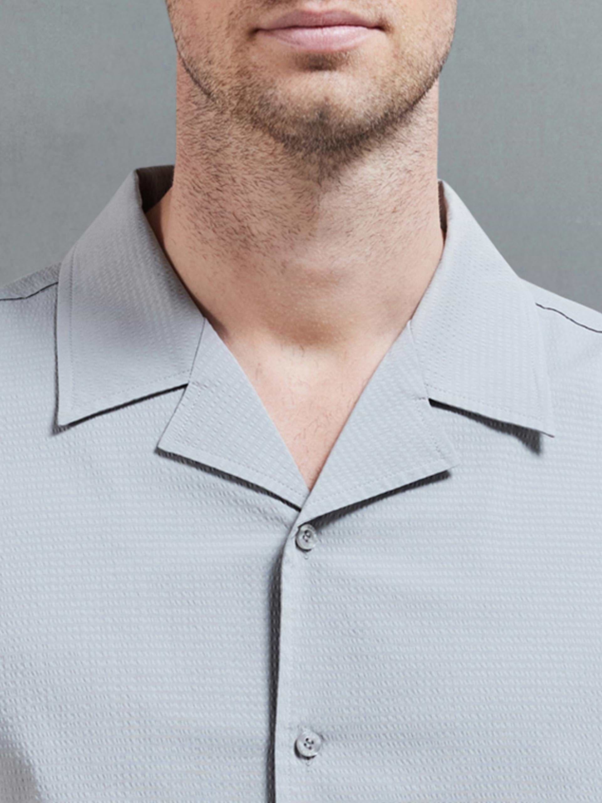 Seersucker Revere Collar Long Sleeve Shirt in Stone