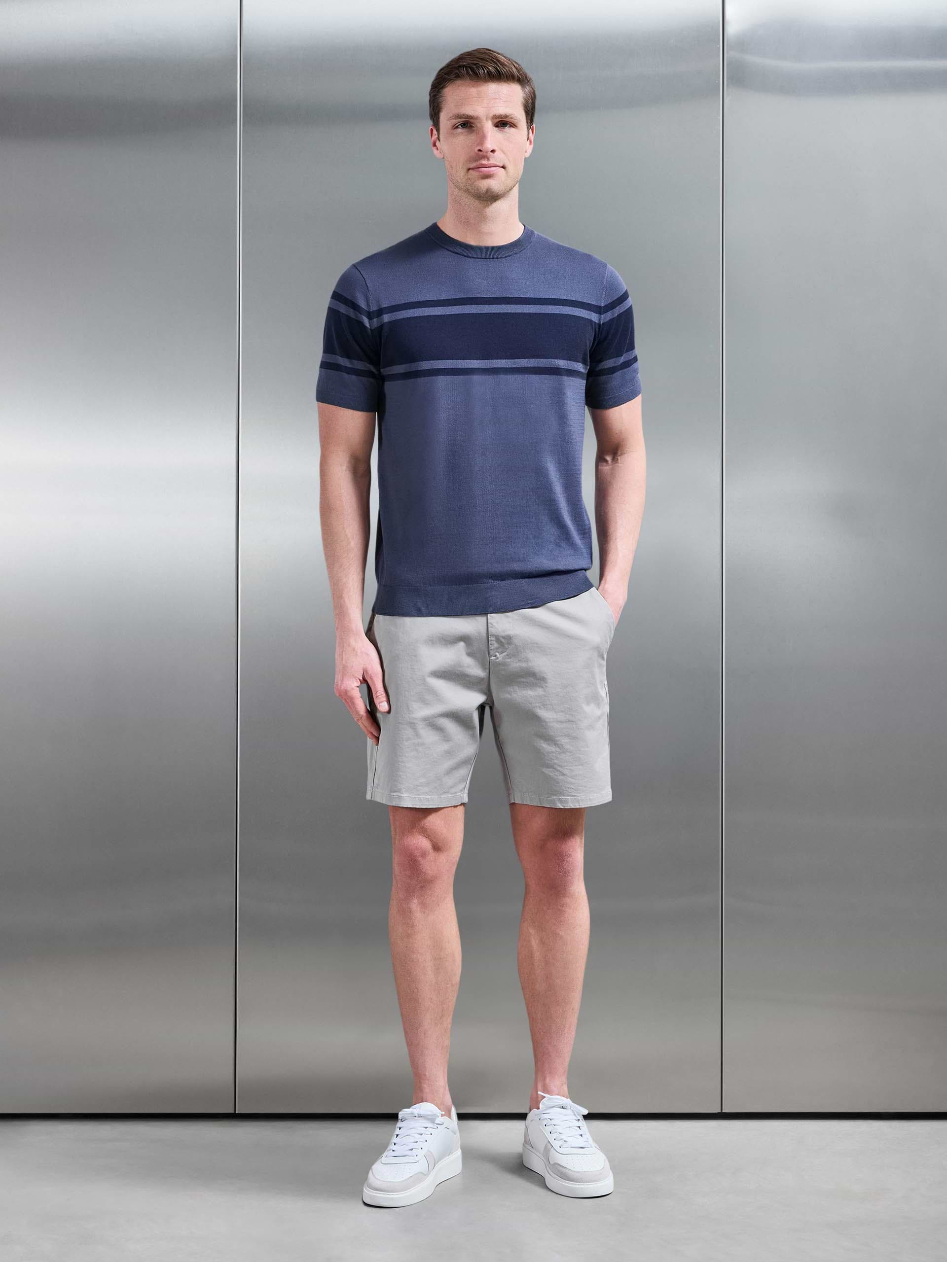 Seria Knitted Crew Neck Colour Block T-Shirt in Slate Blue