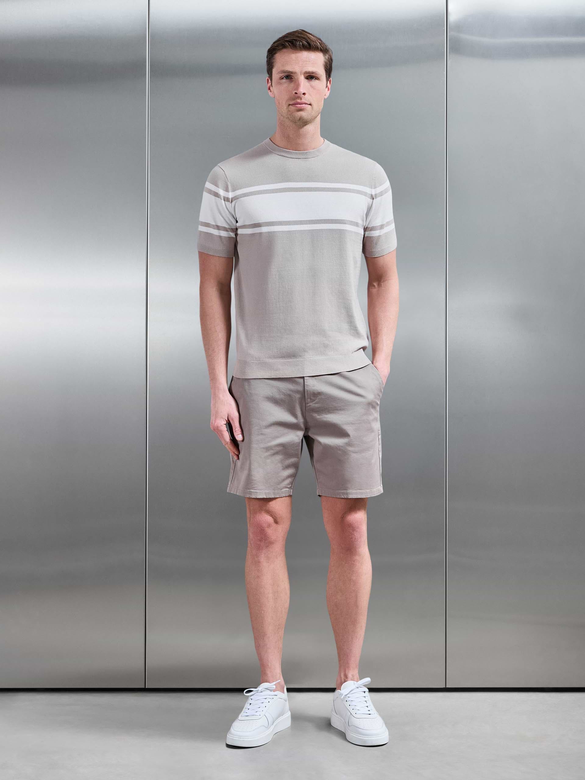 Seria Knitted Crew Neck Colour Block T-Shirt in Stone