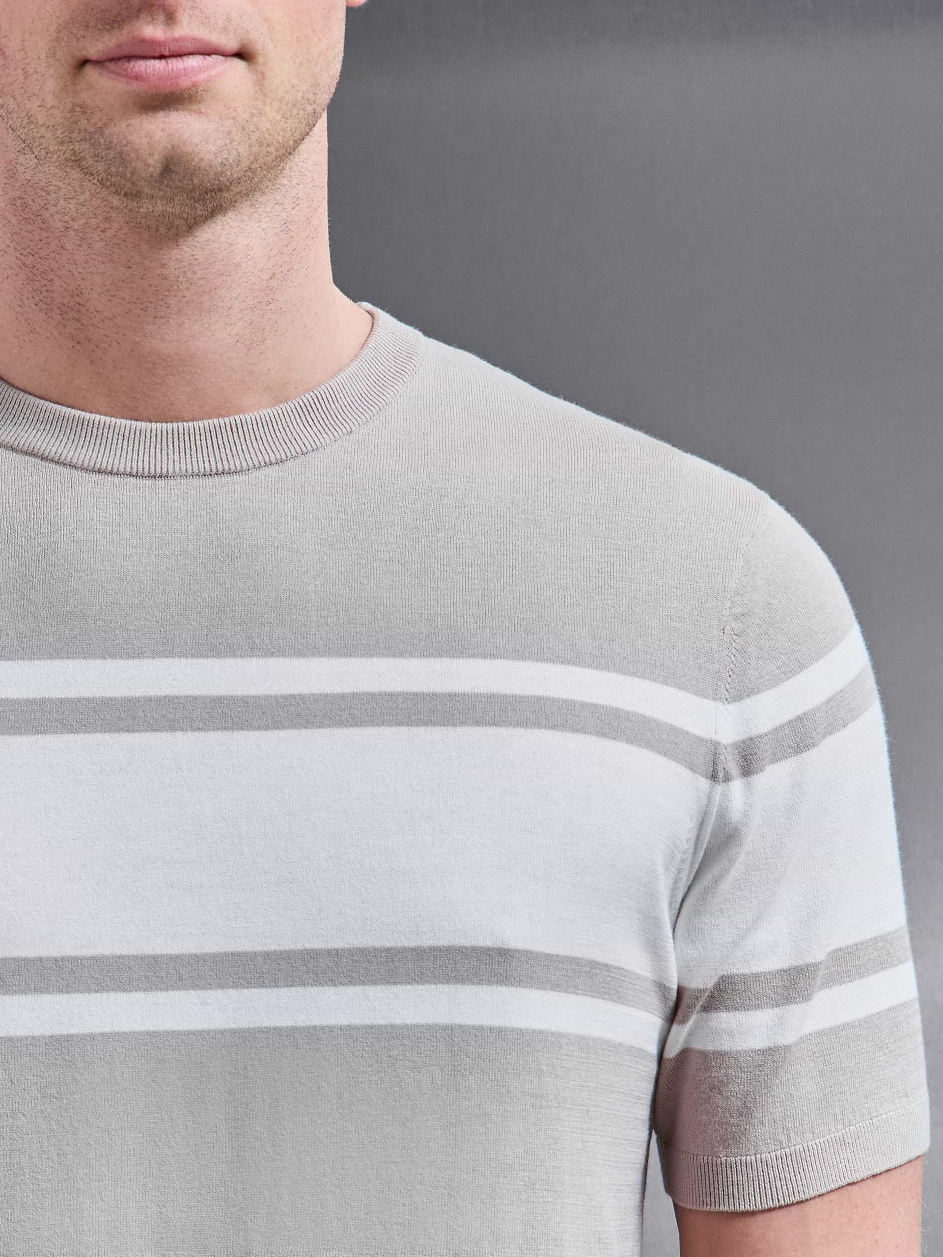 Seria Knitted Crew Neck Colour Block T-Shirt in Stone