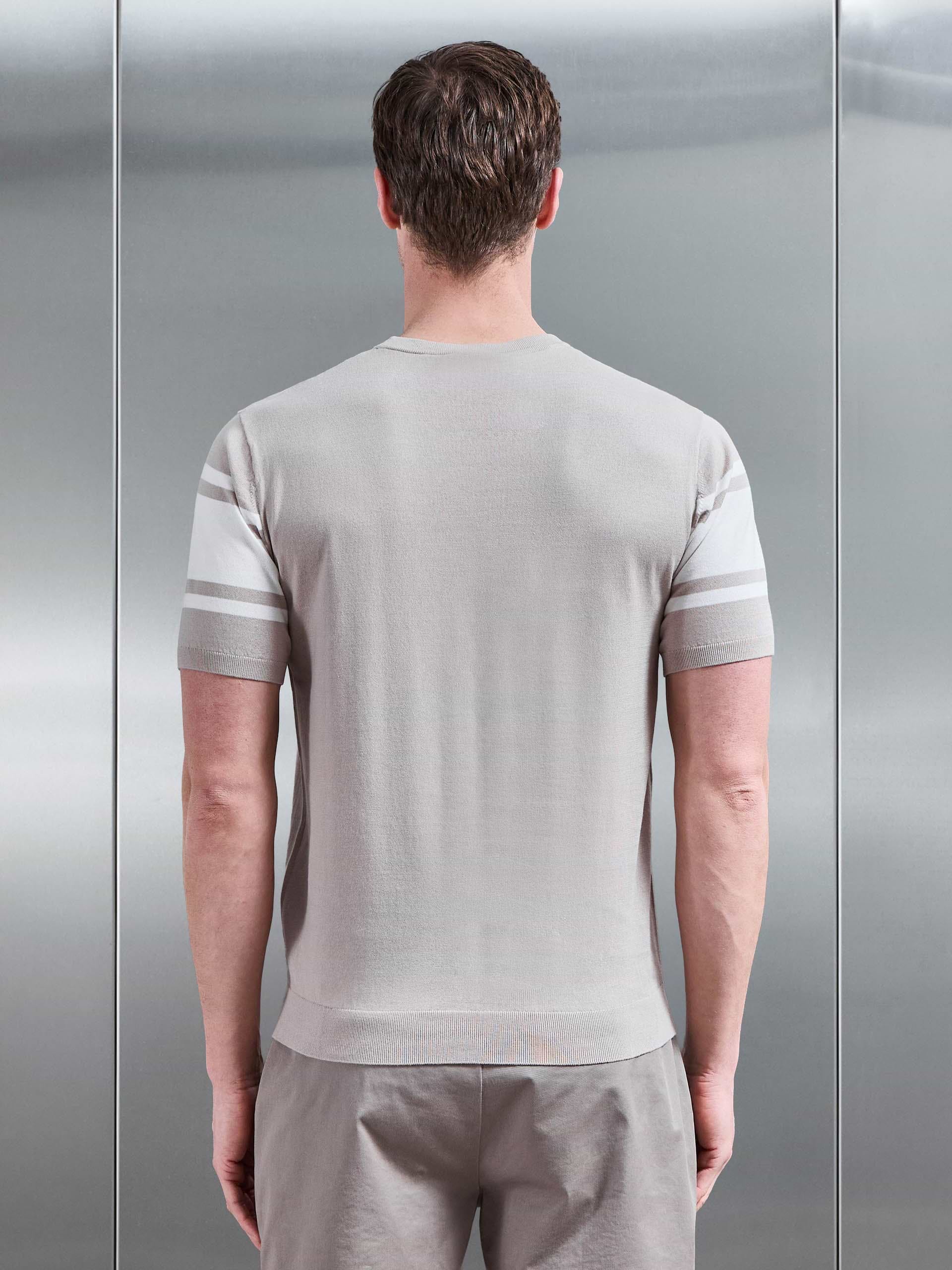 Seria Knitted Crew Neck Colour Block T-Shirt in Stone