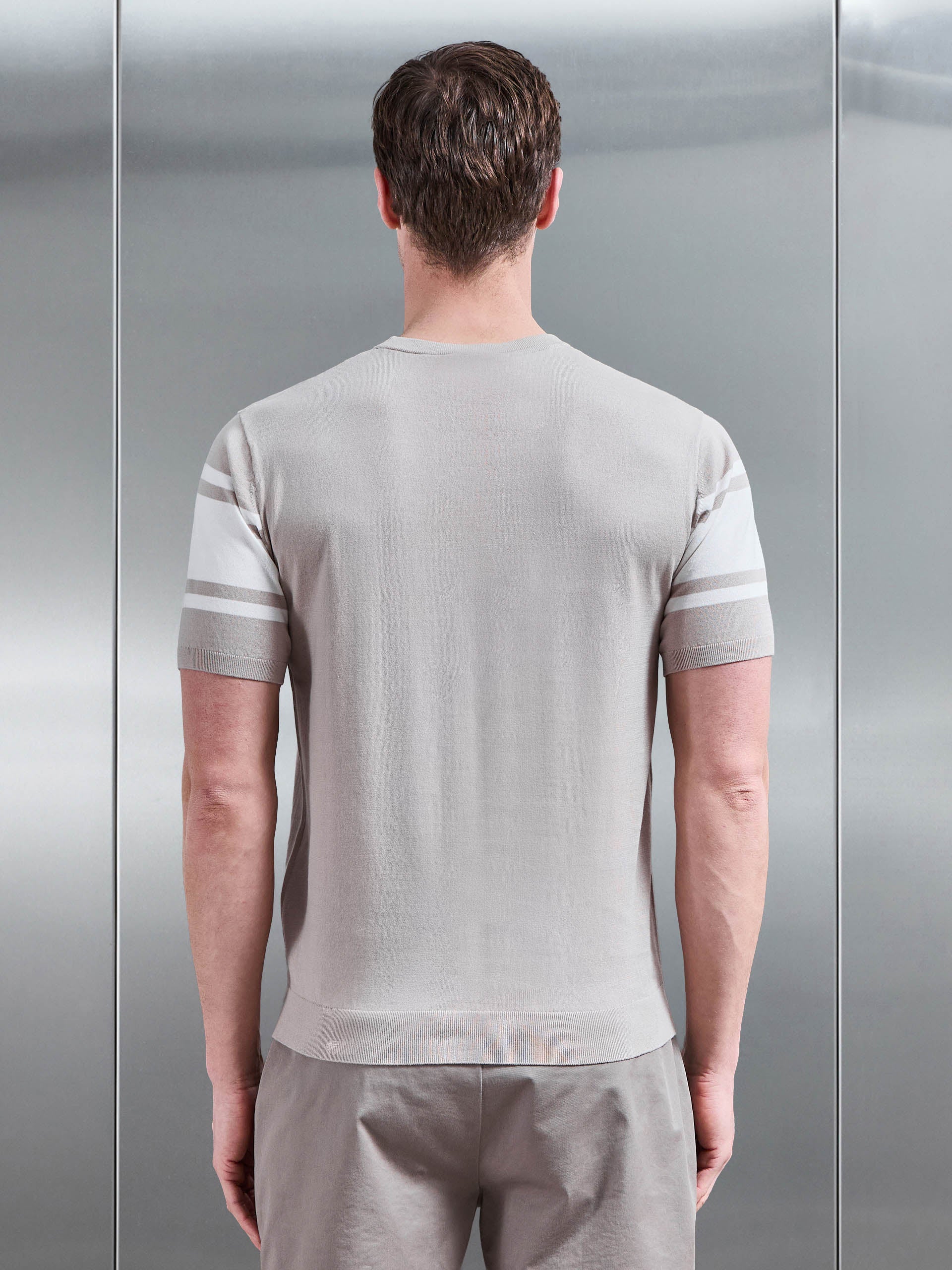 Seria Knitted Crew Neck Colour Block T-Shirt in Stone