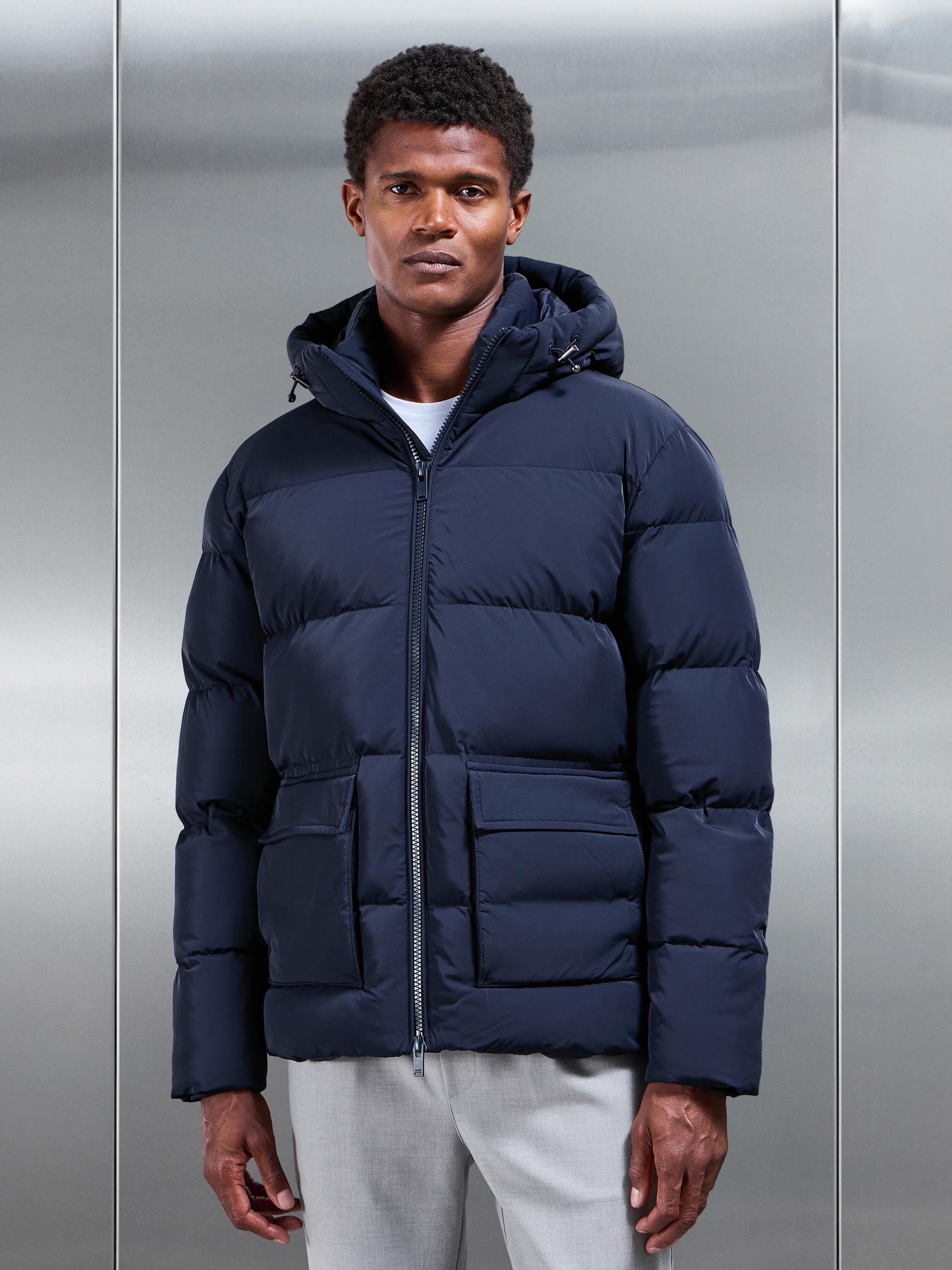 Short Puffer Parka in Navy
