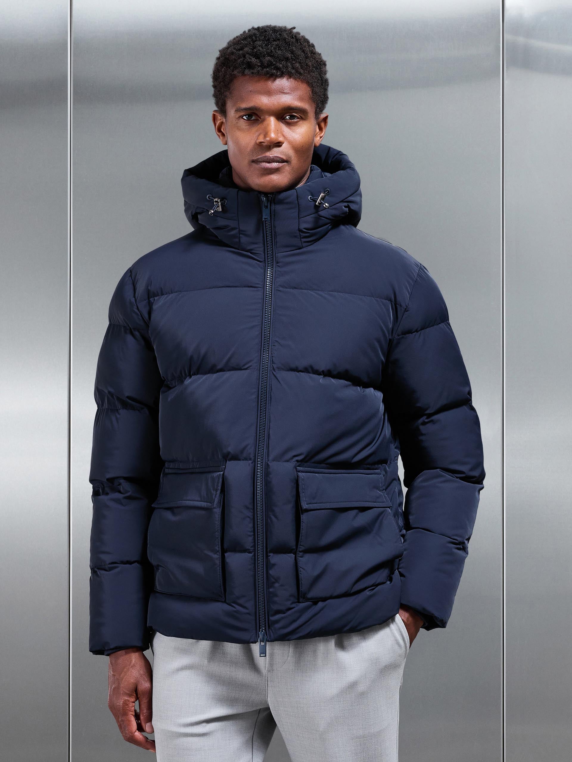 Short Puffer Parka in Navy