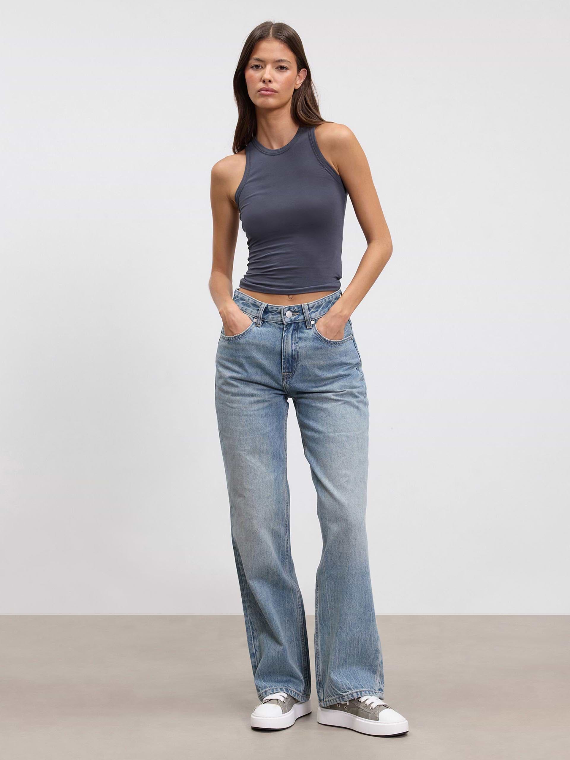 Womens Cotton Jersey Racer Vest in Slate Blue