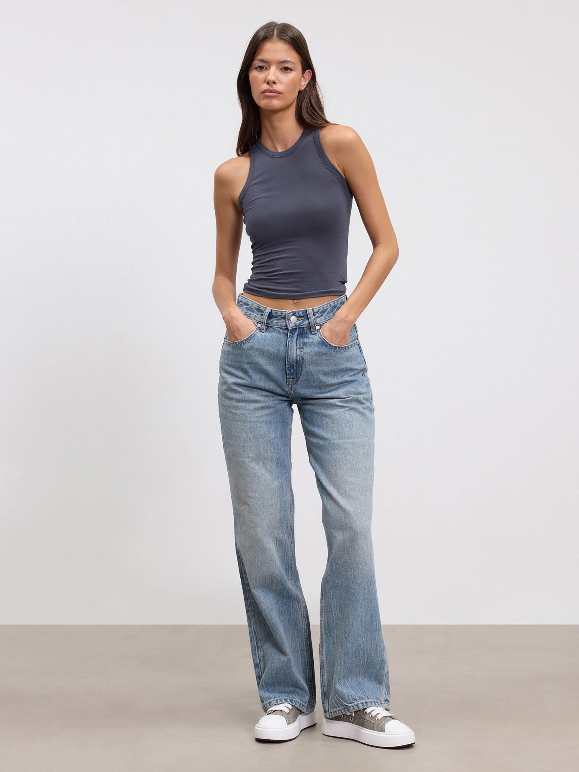 Womens Cotton Jersey Racer Vest in Slate Blue