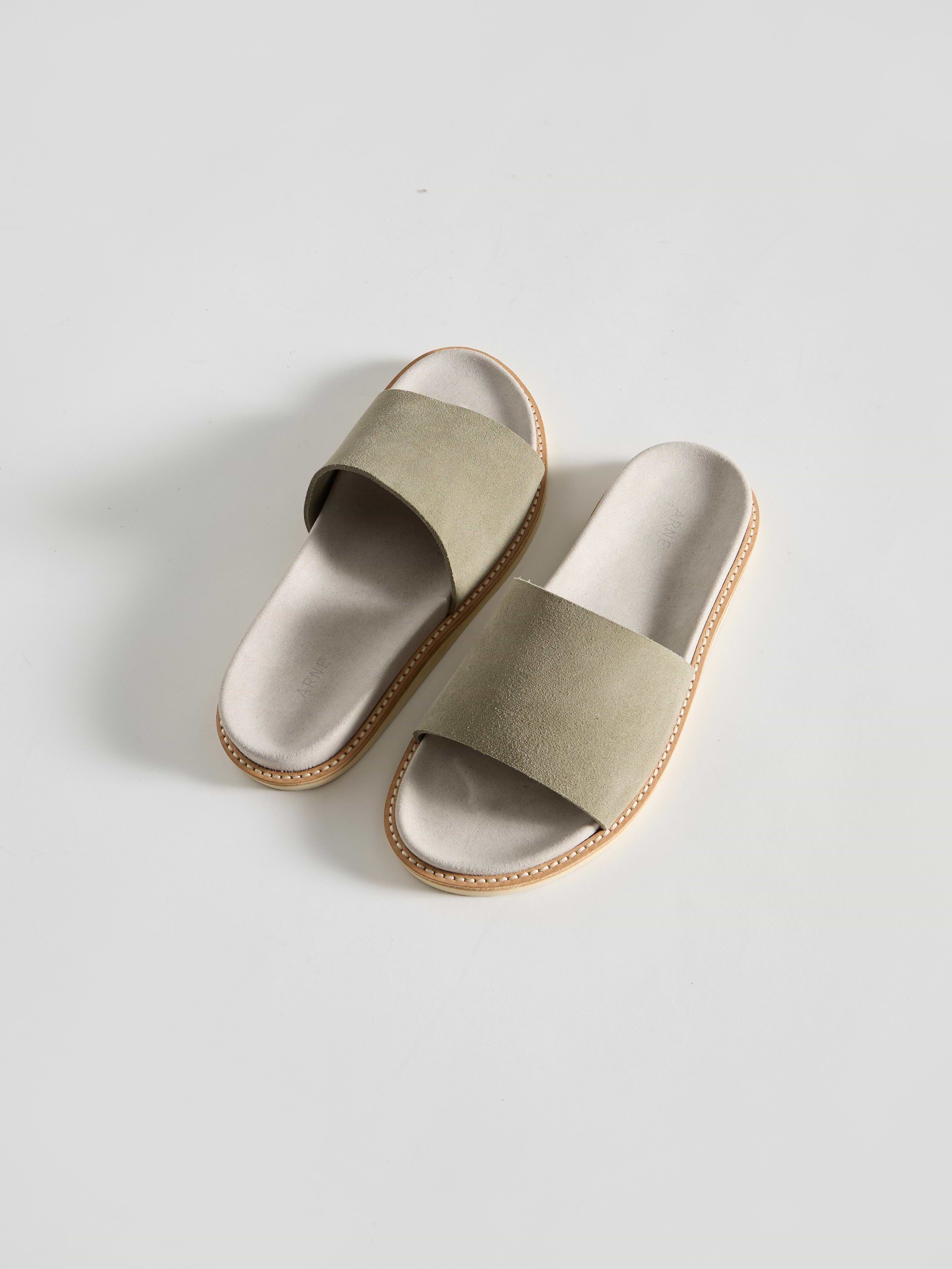 Suede Slides in Olive