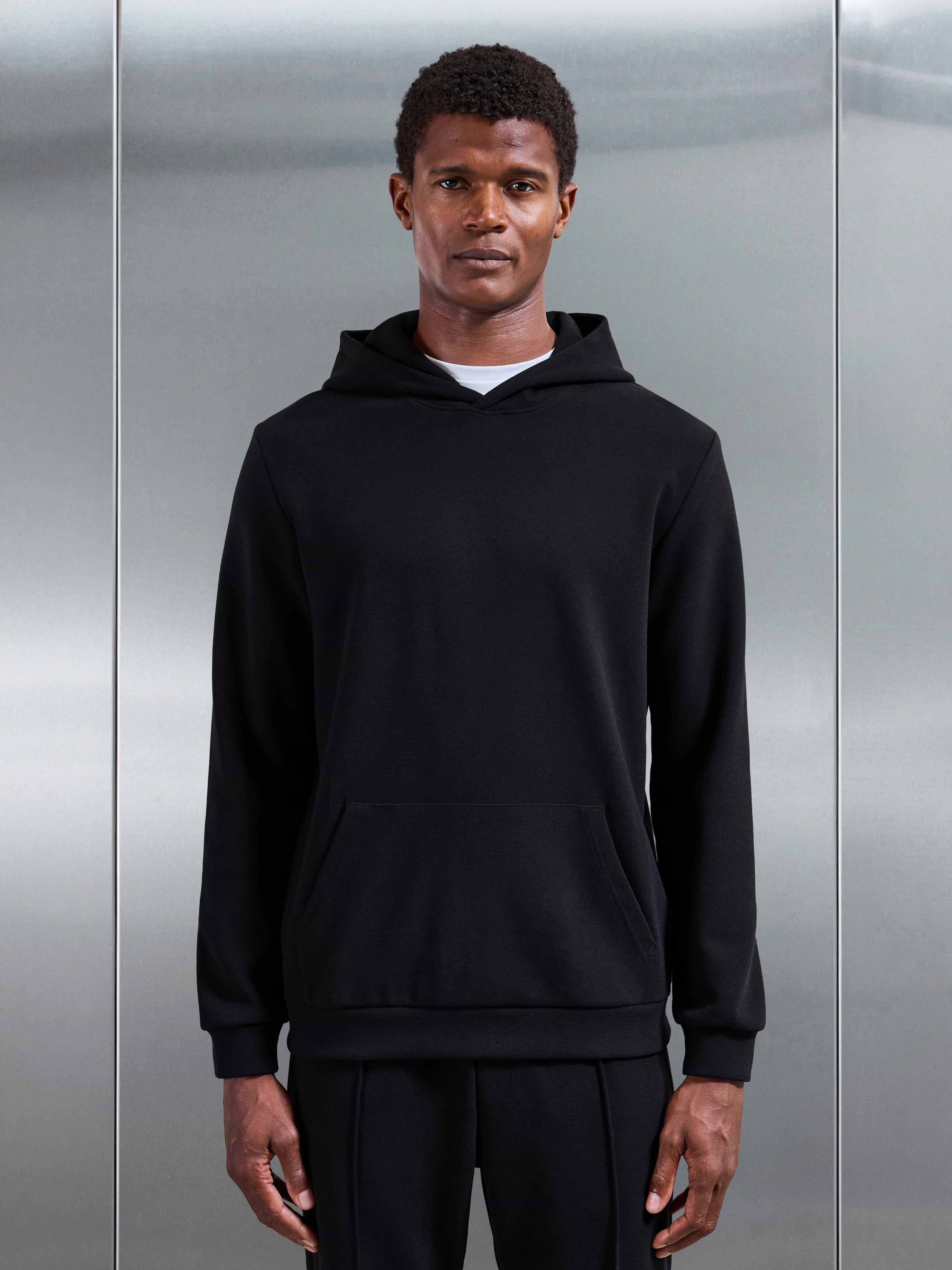 Slim Fit Knitted Hoodie in Black