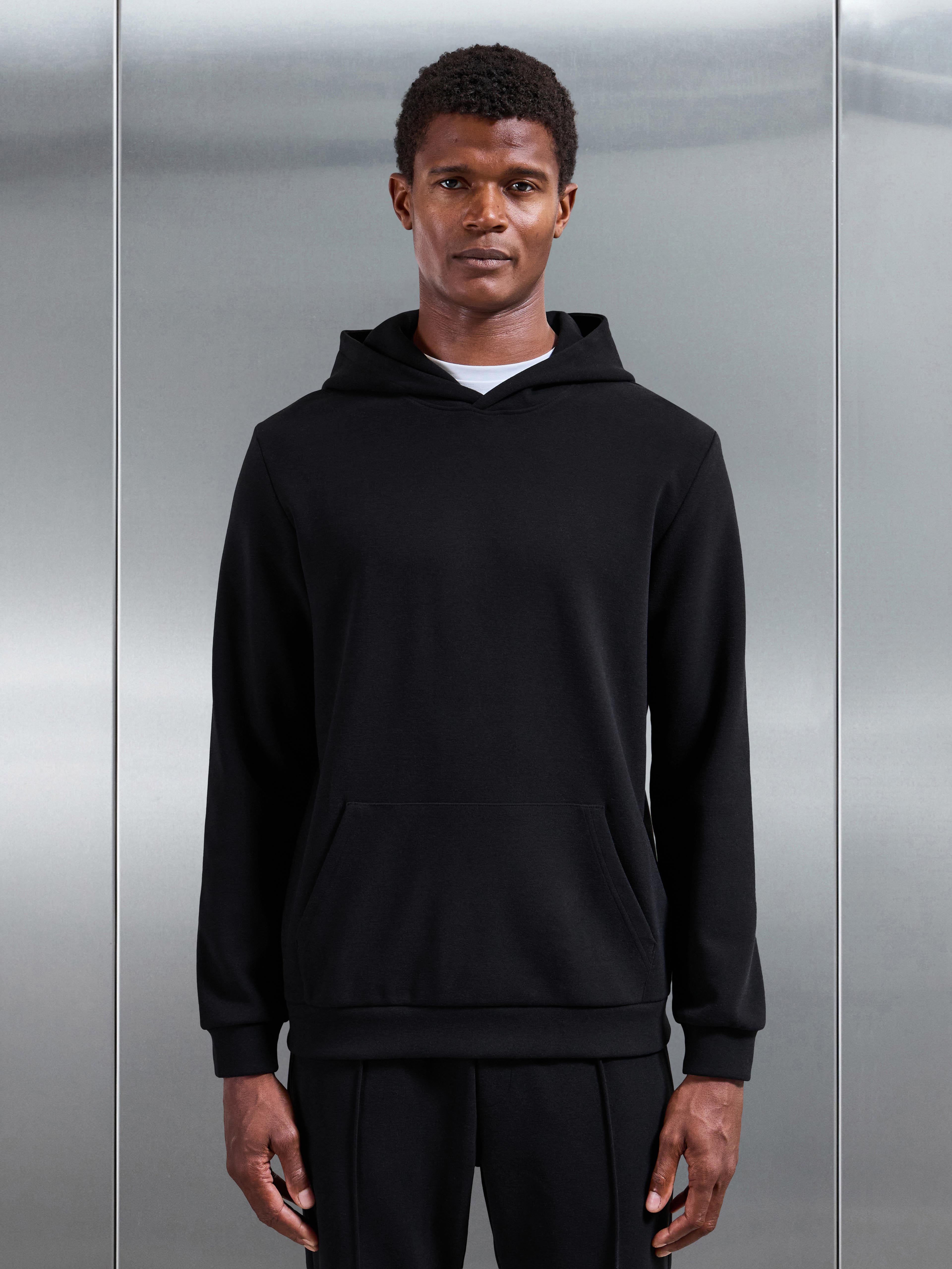 Slim Fit Knitted Hoodie in Black