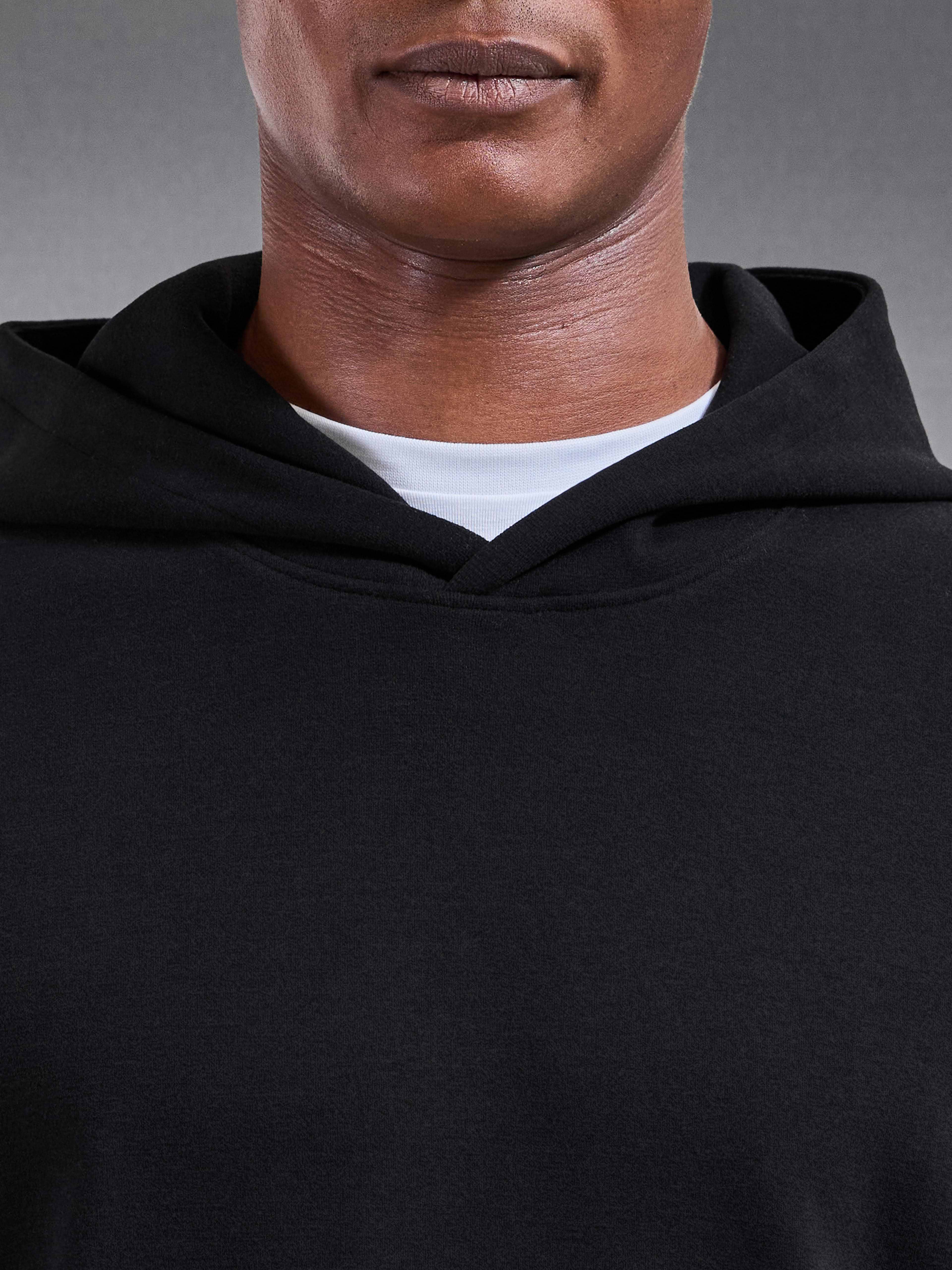 Slim Fit Knitted Hoodie in Black