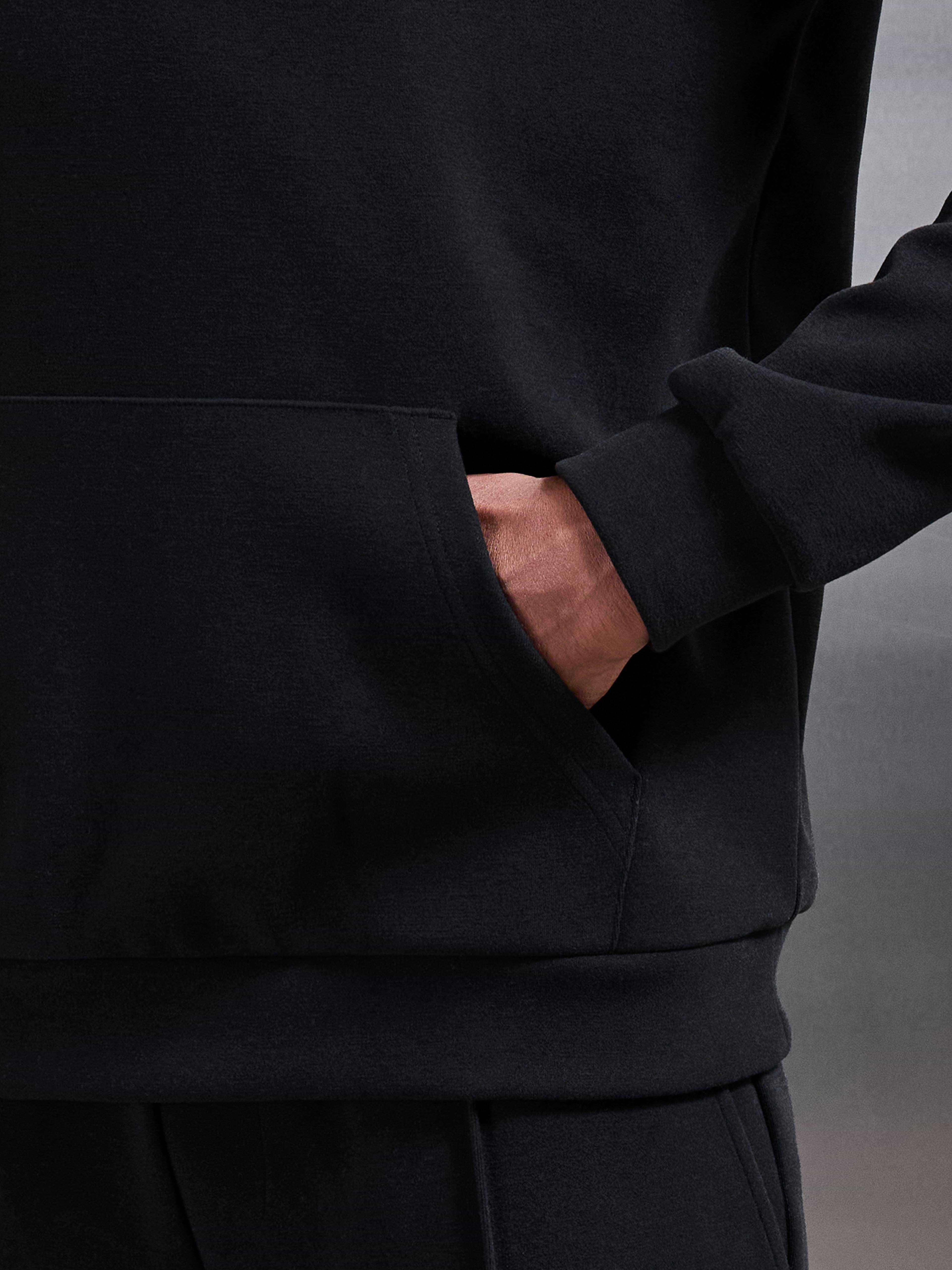 Slim Fit Knitted Hoodie in Black
