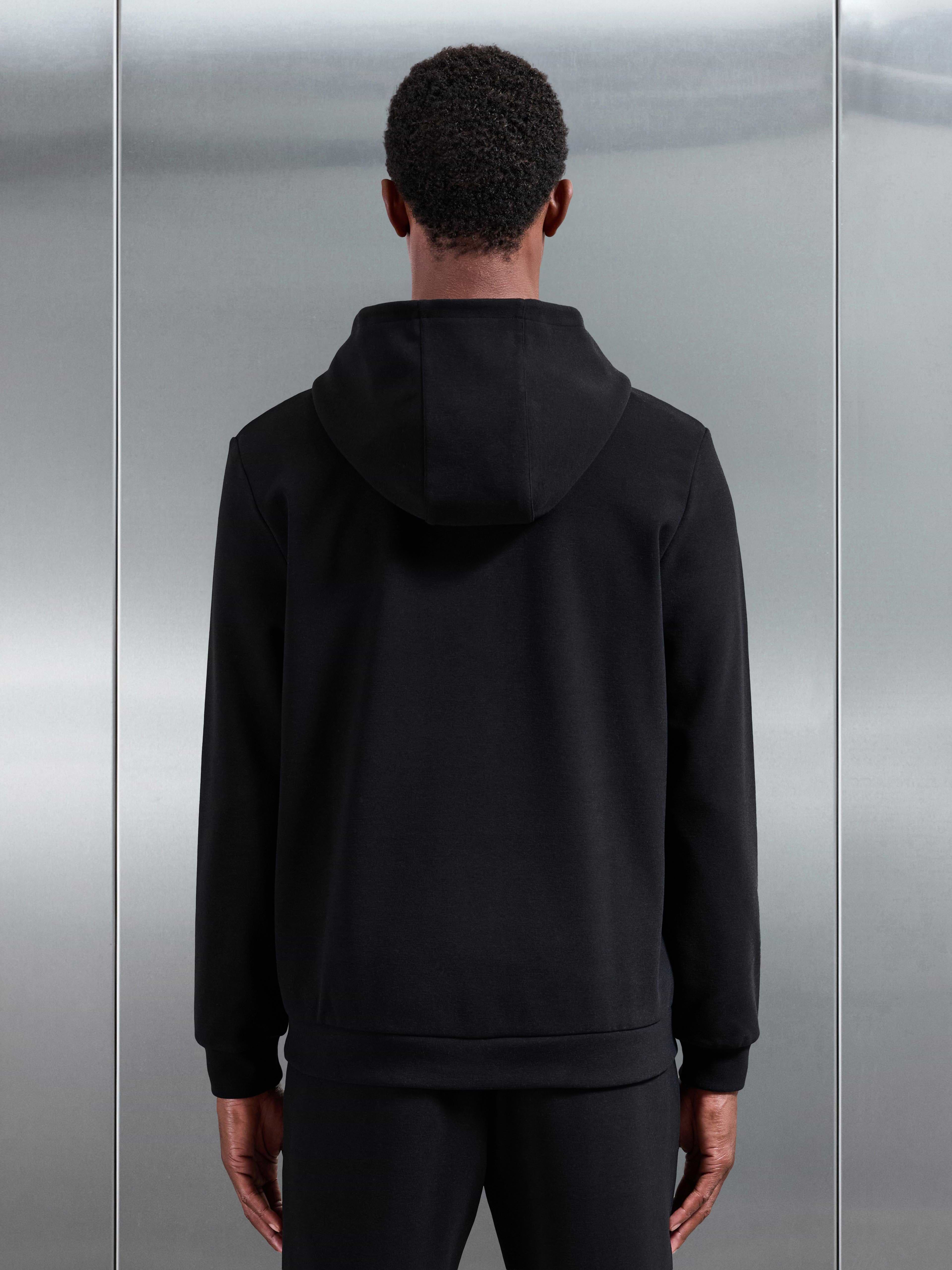 Slim Fit Knitted Hoodie in Black