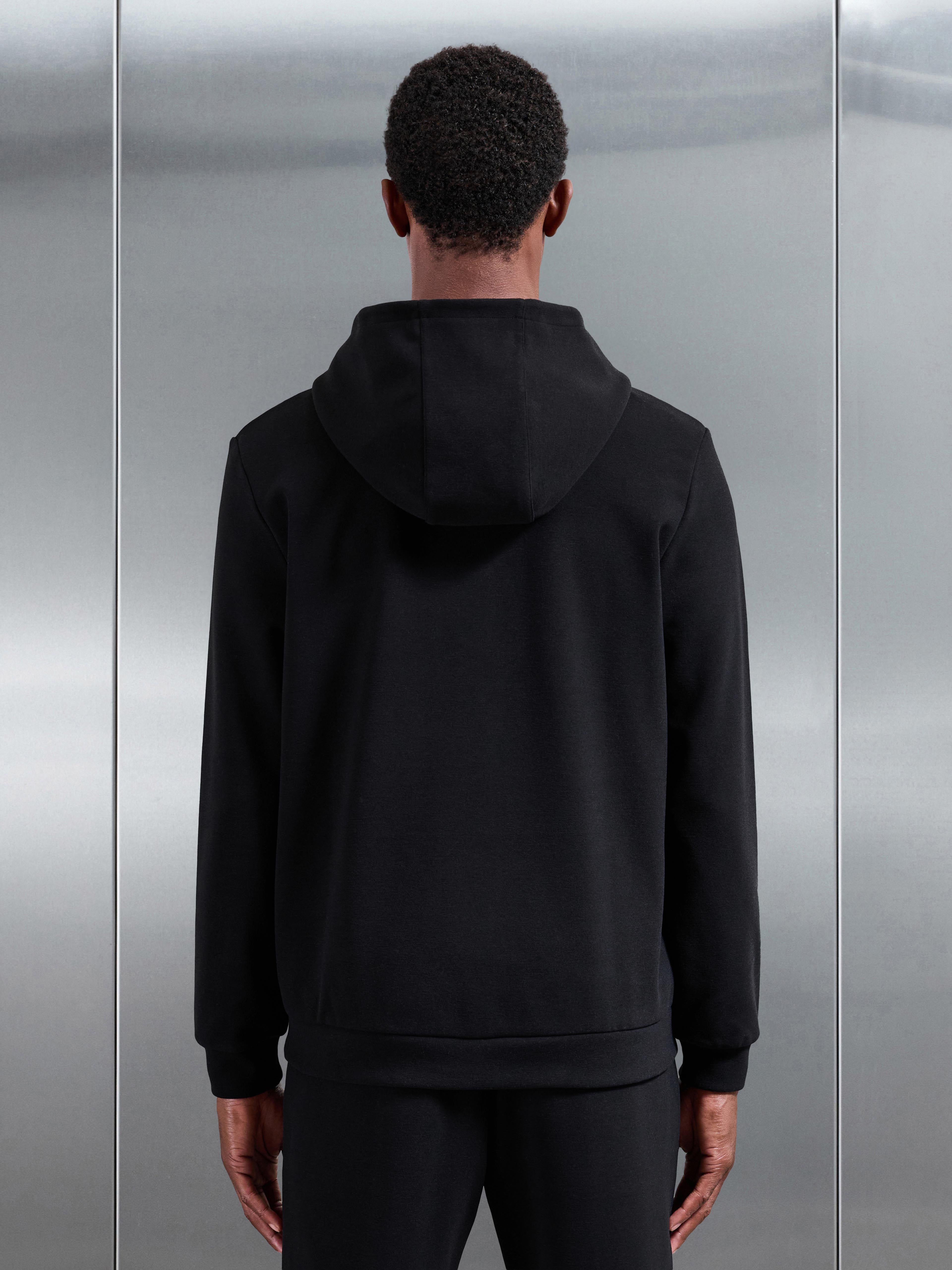 Slim Fit Knitted Hoodie in Black