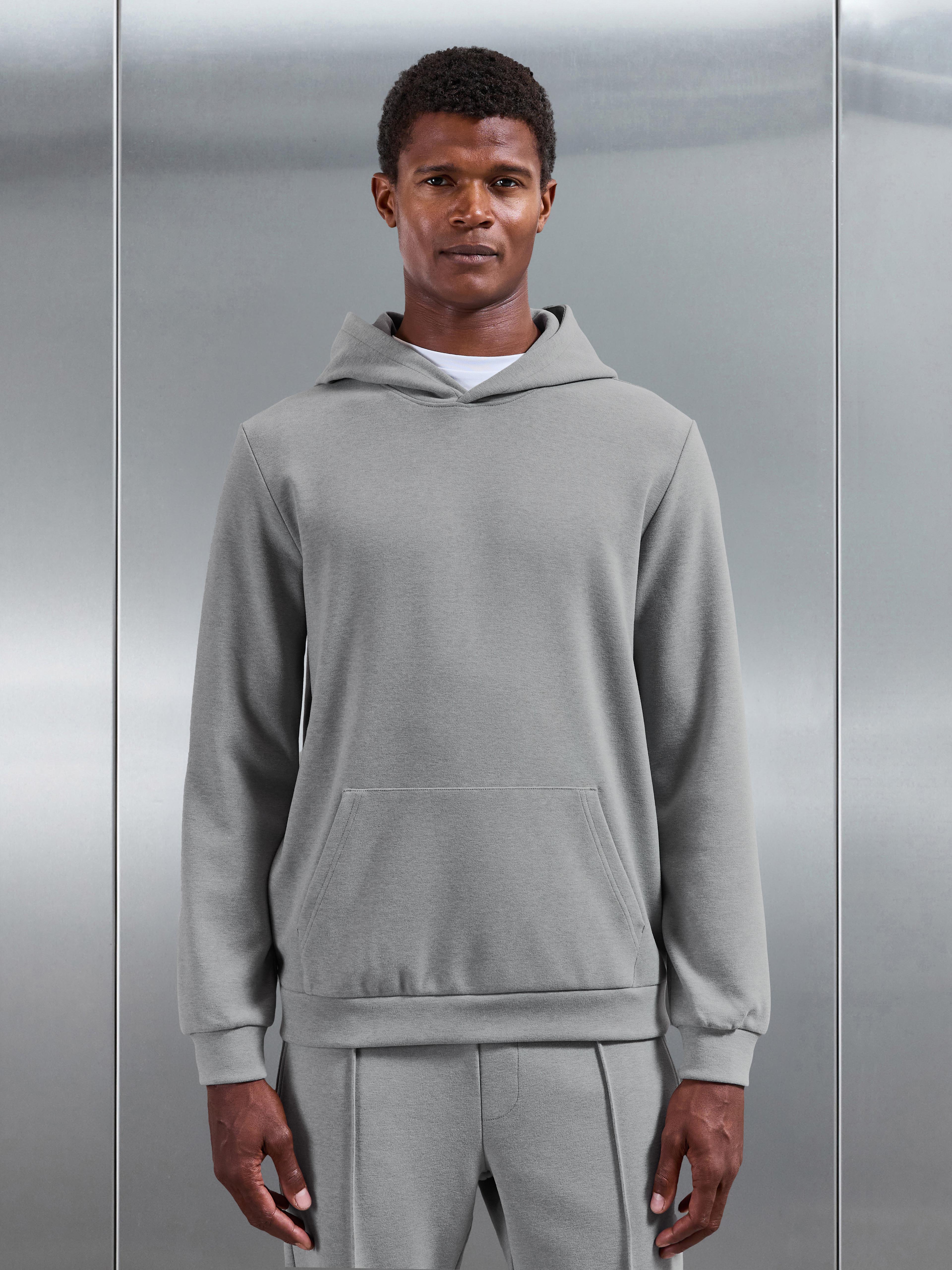 Slim Fit Knitted Hoodie in Marl Grey