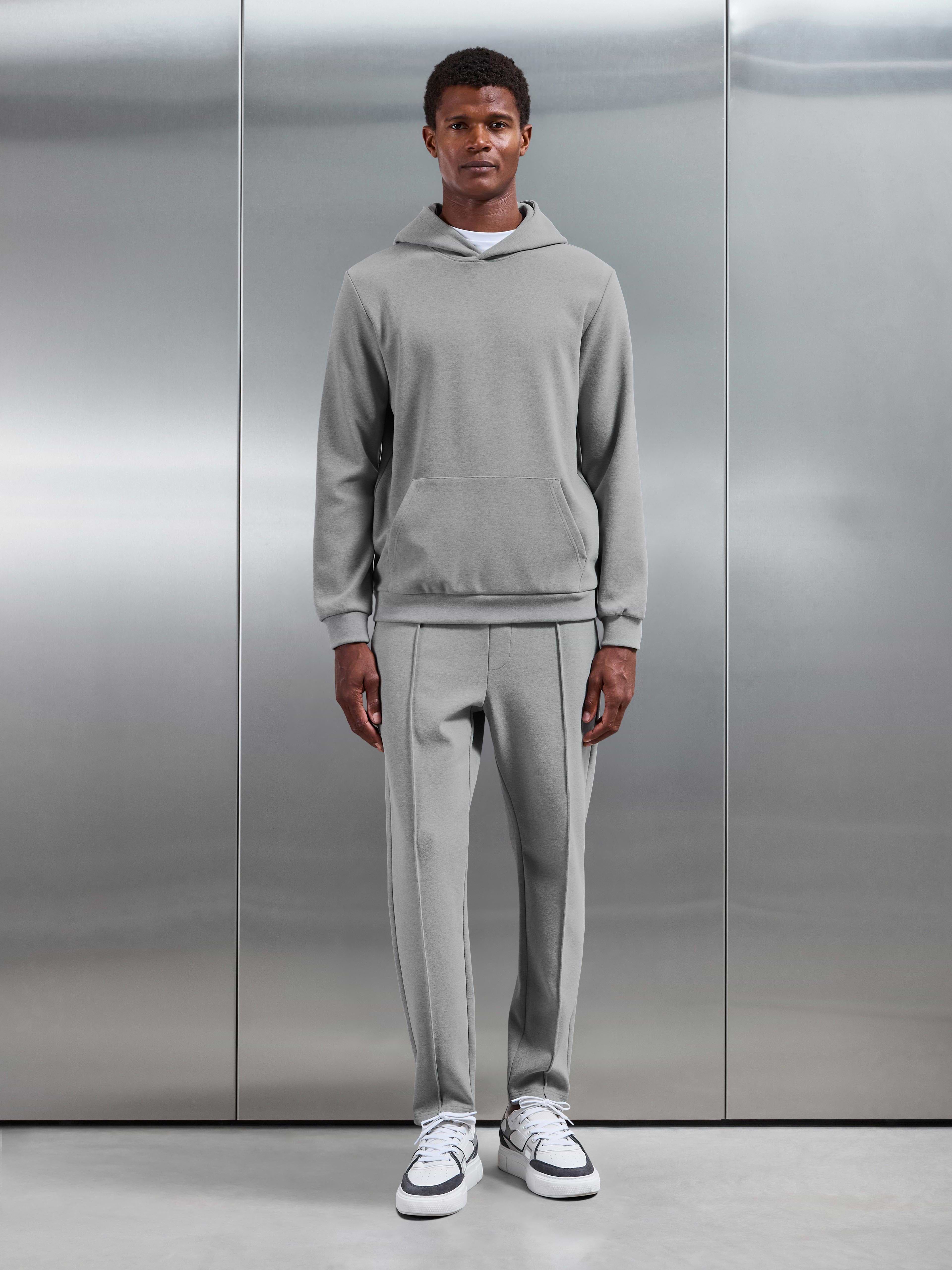 Slim Fit Knitted Hoodie in Marl Grey