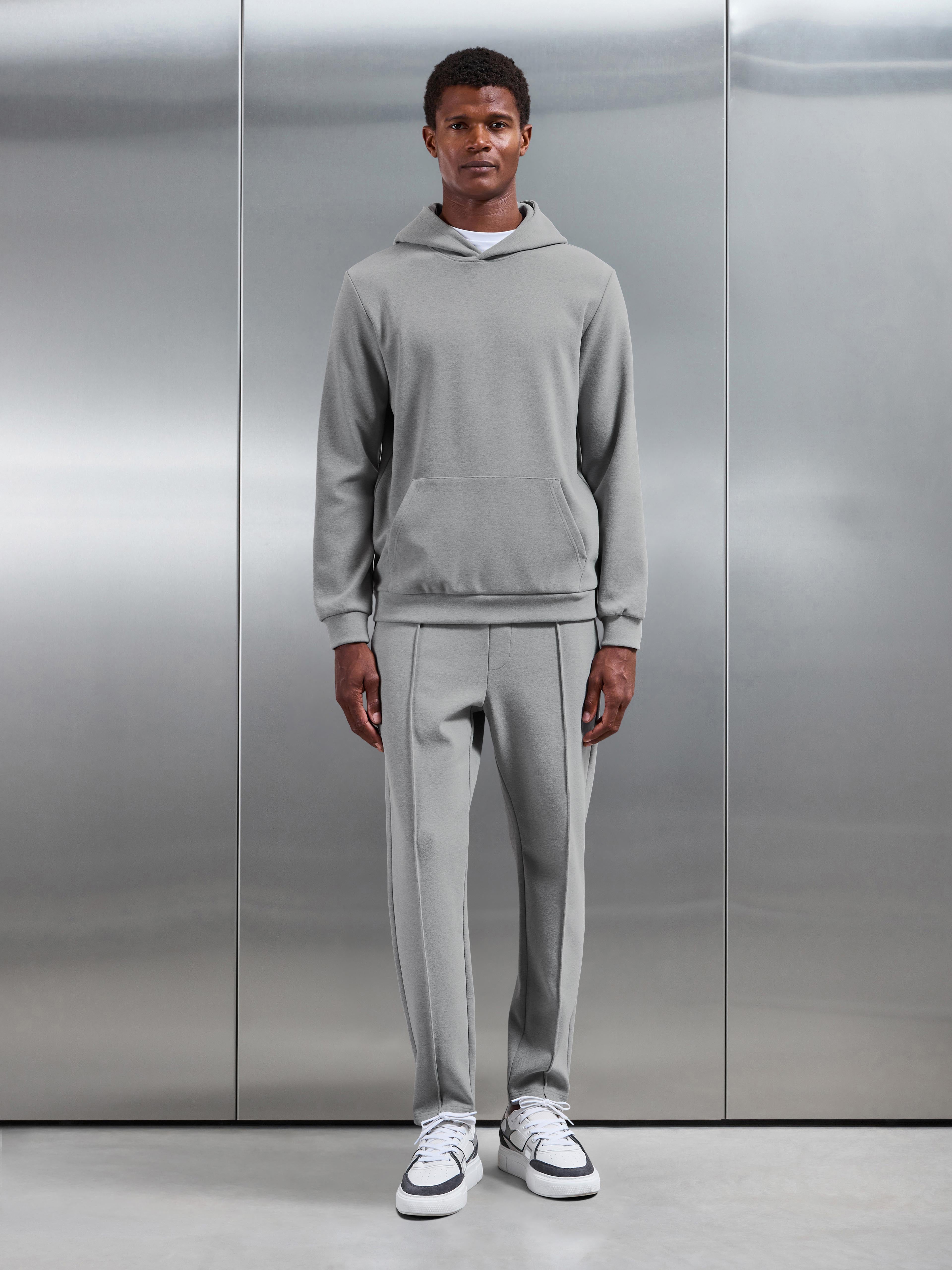 Slim Fit Knitted Hoodie in Marl Grey