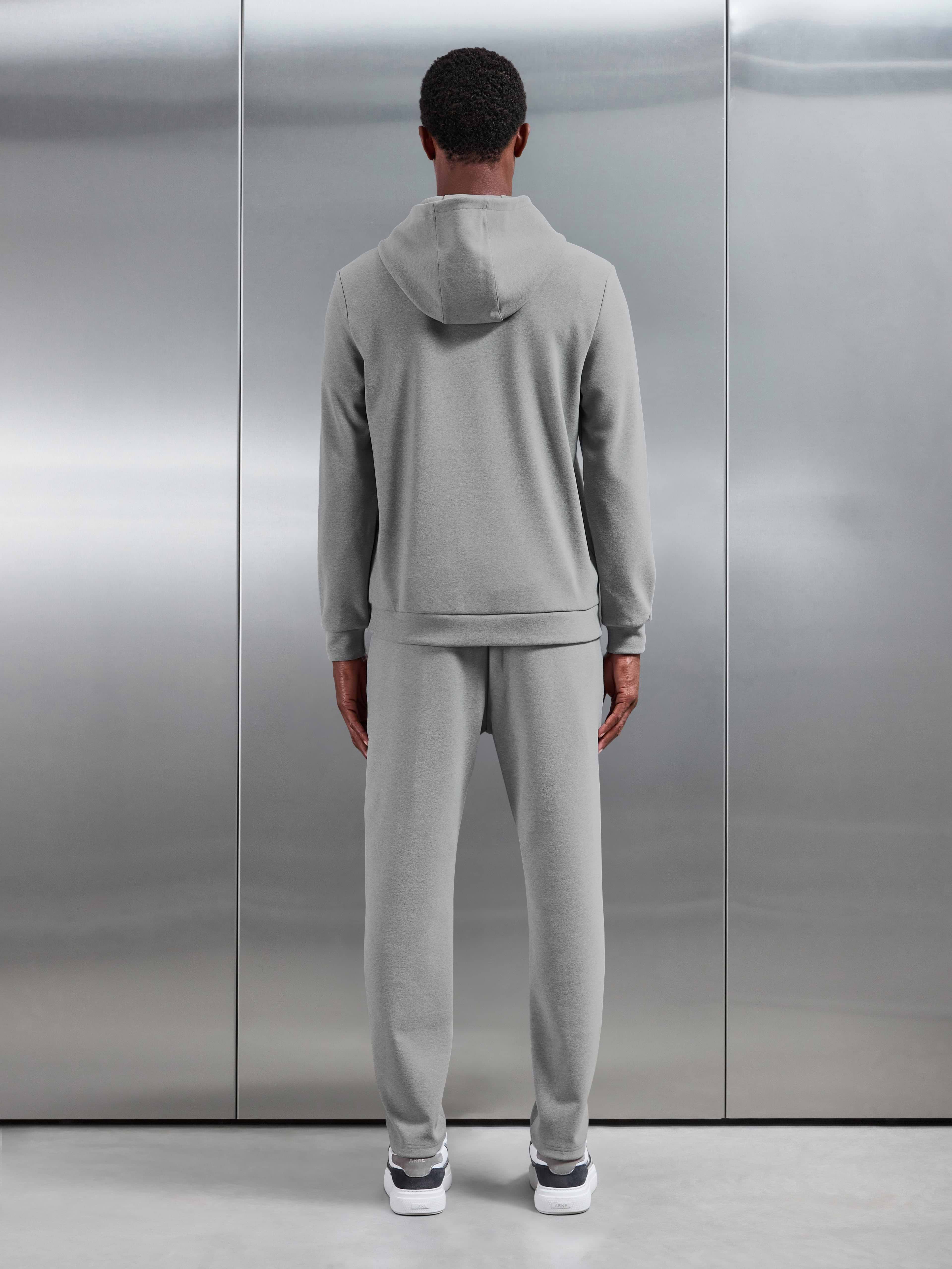 Slim Fit Knitted Hoodie in Marl Grey