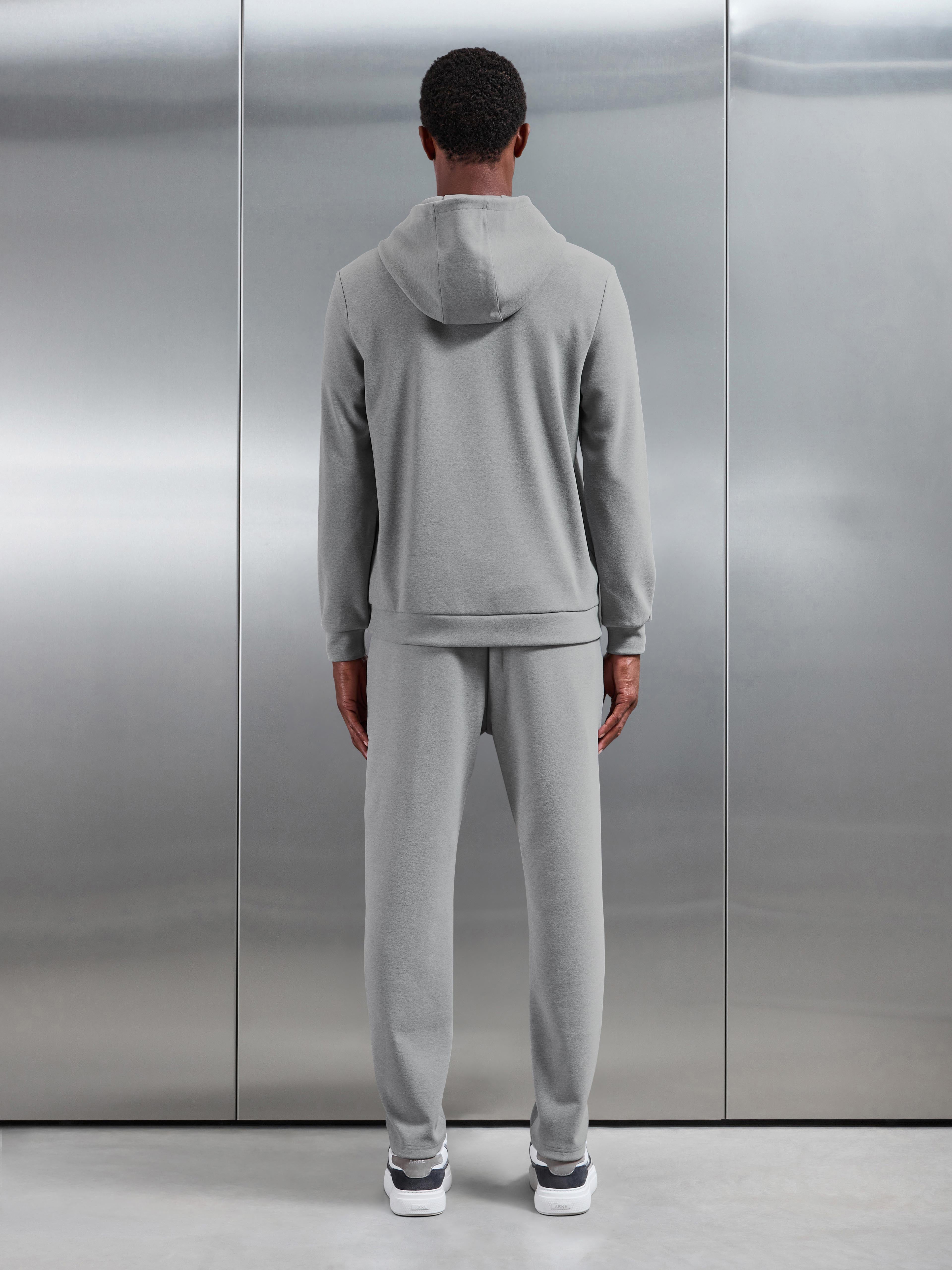 Slim Fit Knitted Hoodie in Marl Grey