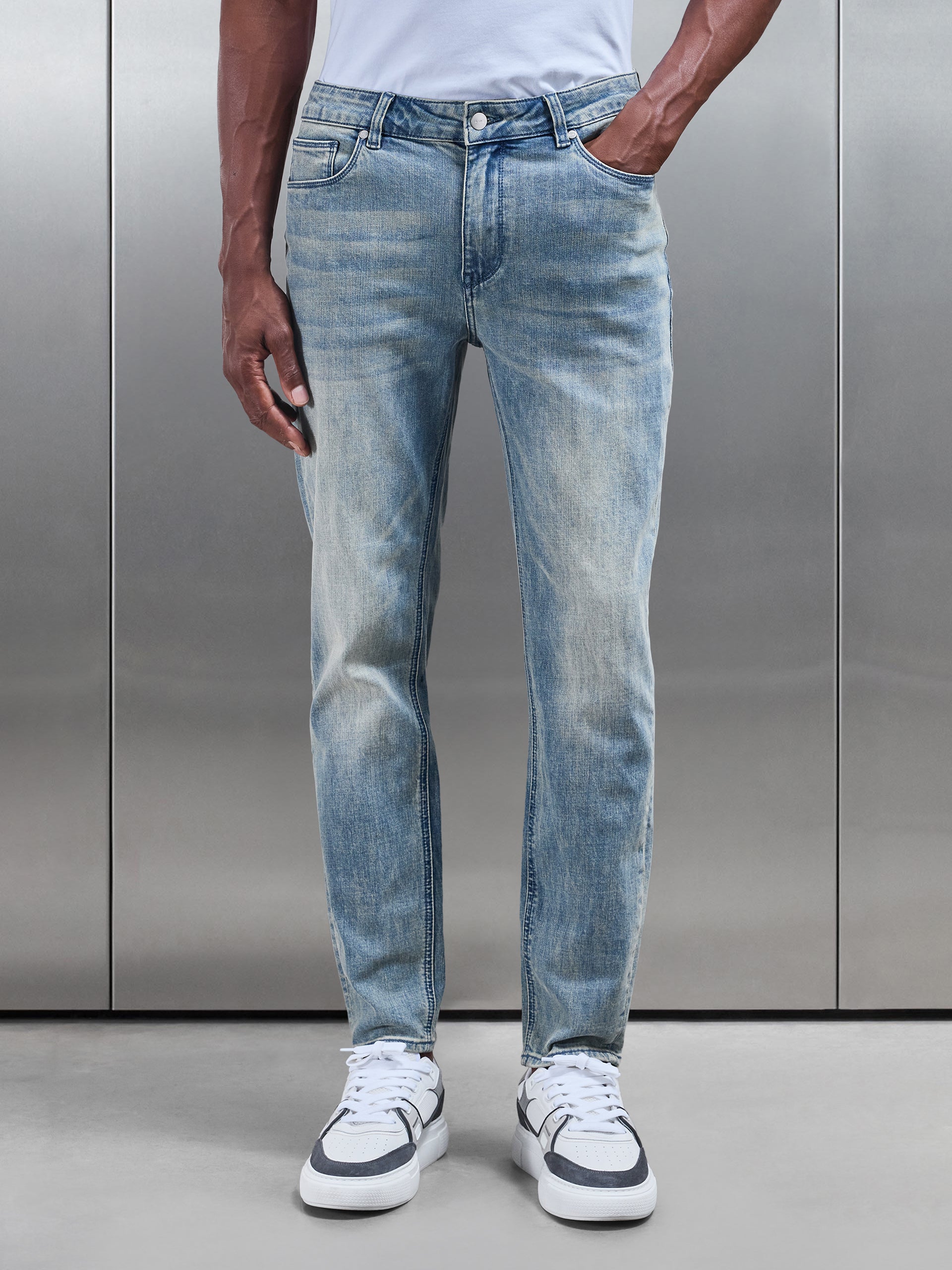 Slim Fit Denim Jeans in Dark Sand