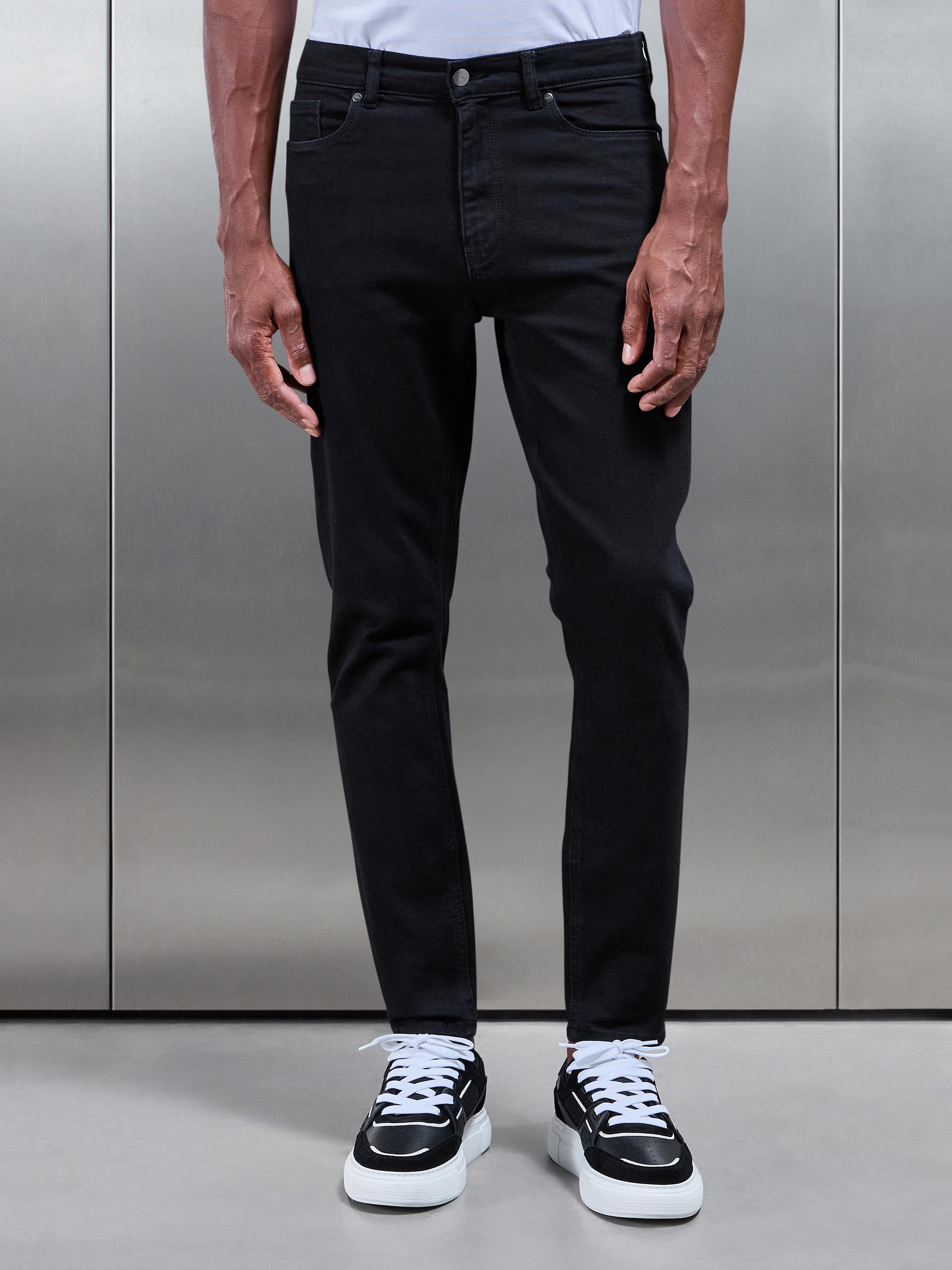 Slim Fit Denim Jeans in Solid Black