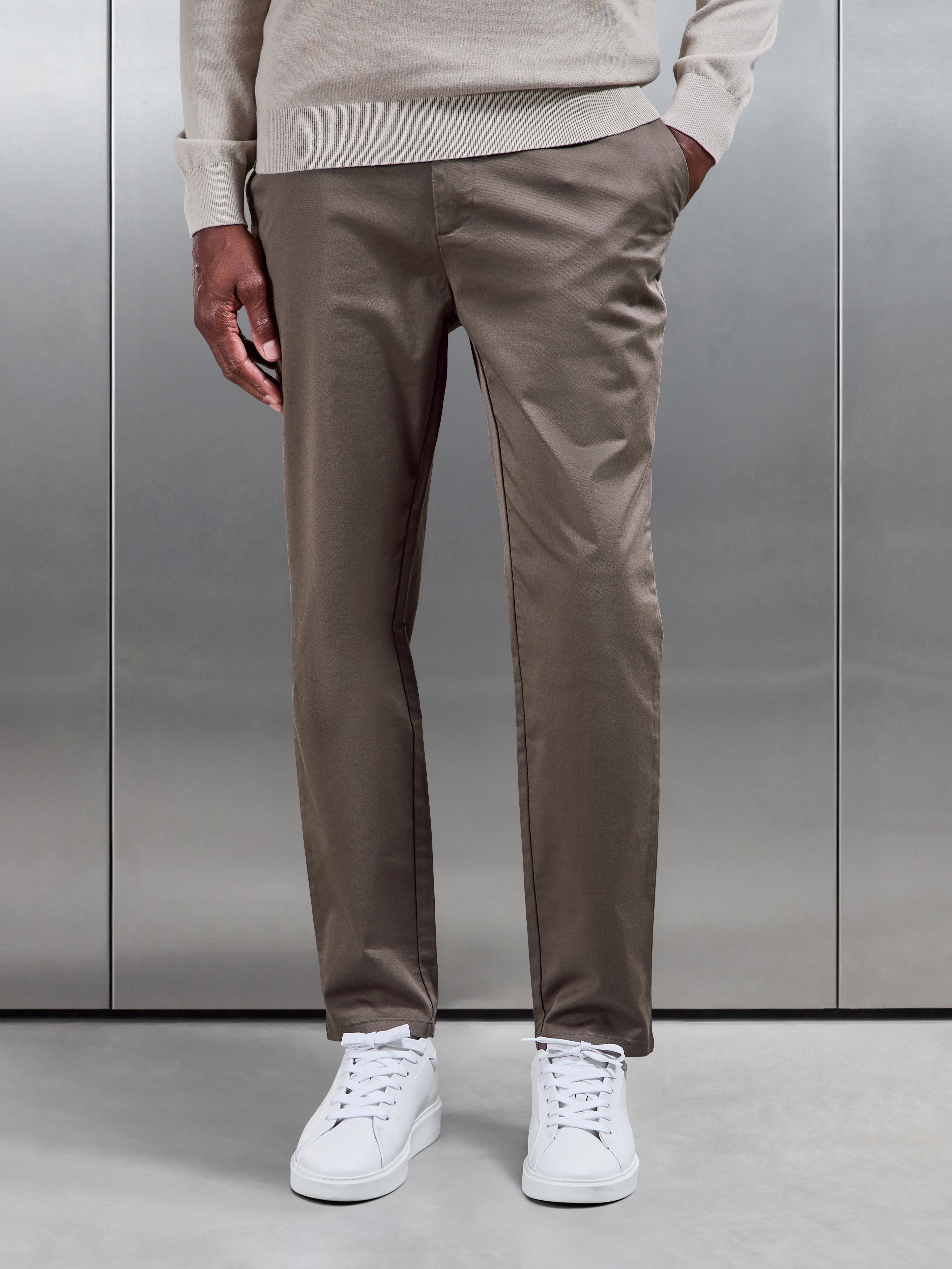 Slim Fit Tailored Chino Trouser in Medium Brown