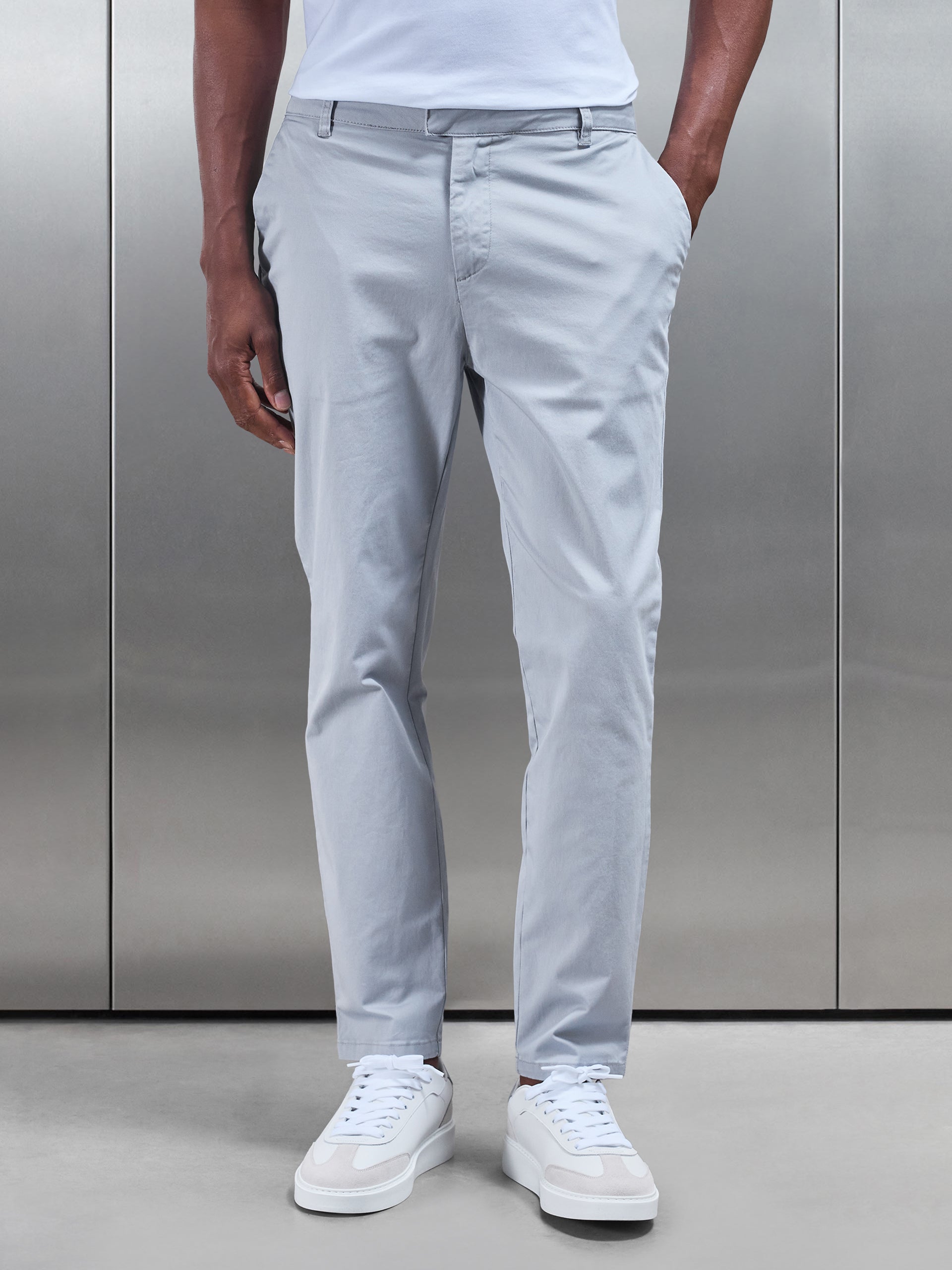 Slim Fit Tailored Chino Trouser in Mid Grey