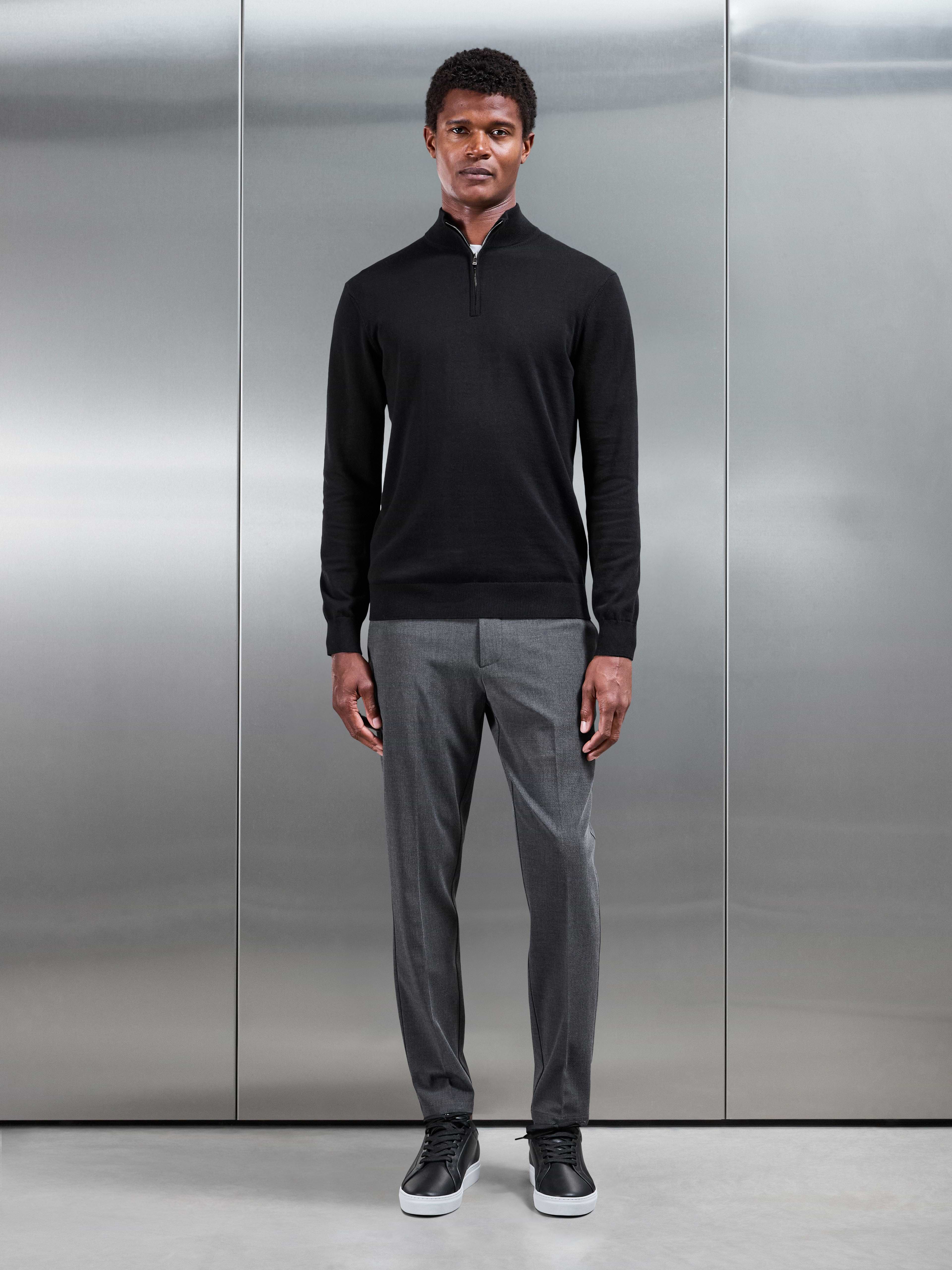 Smart Tailored Drawstring Stretch Trouser in Charcoal