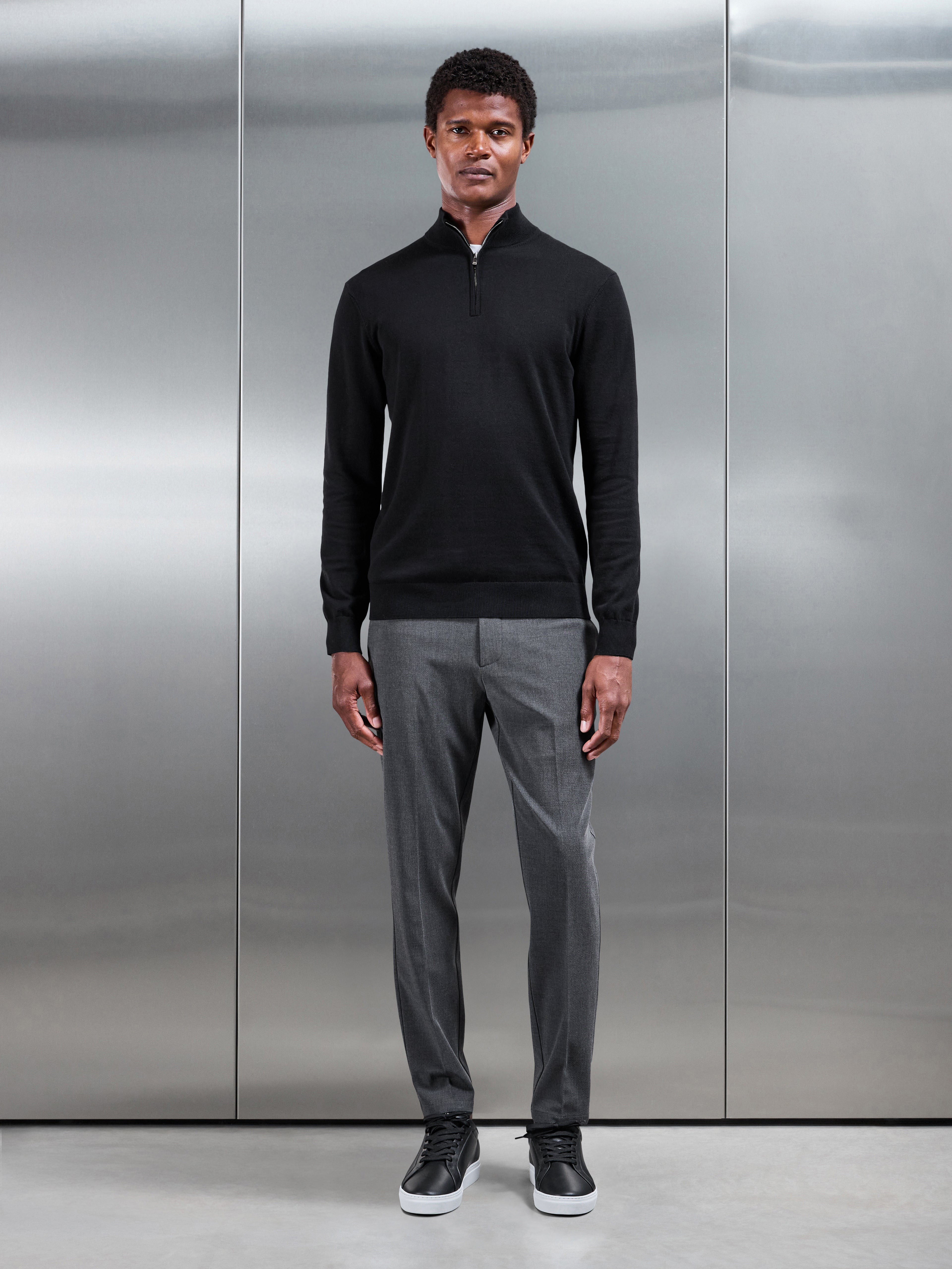 Smart Tailored Drawstring Stretch Trouser in Charcoal