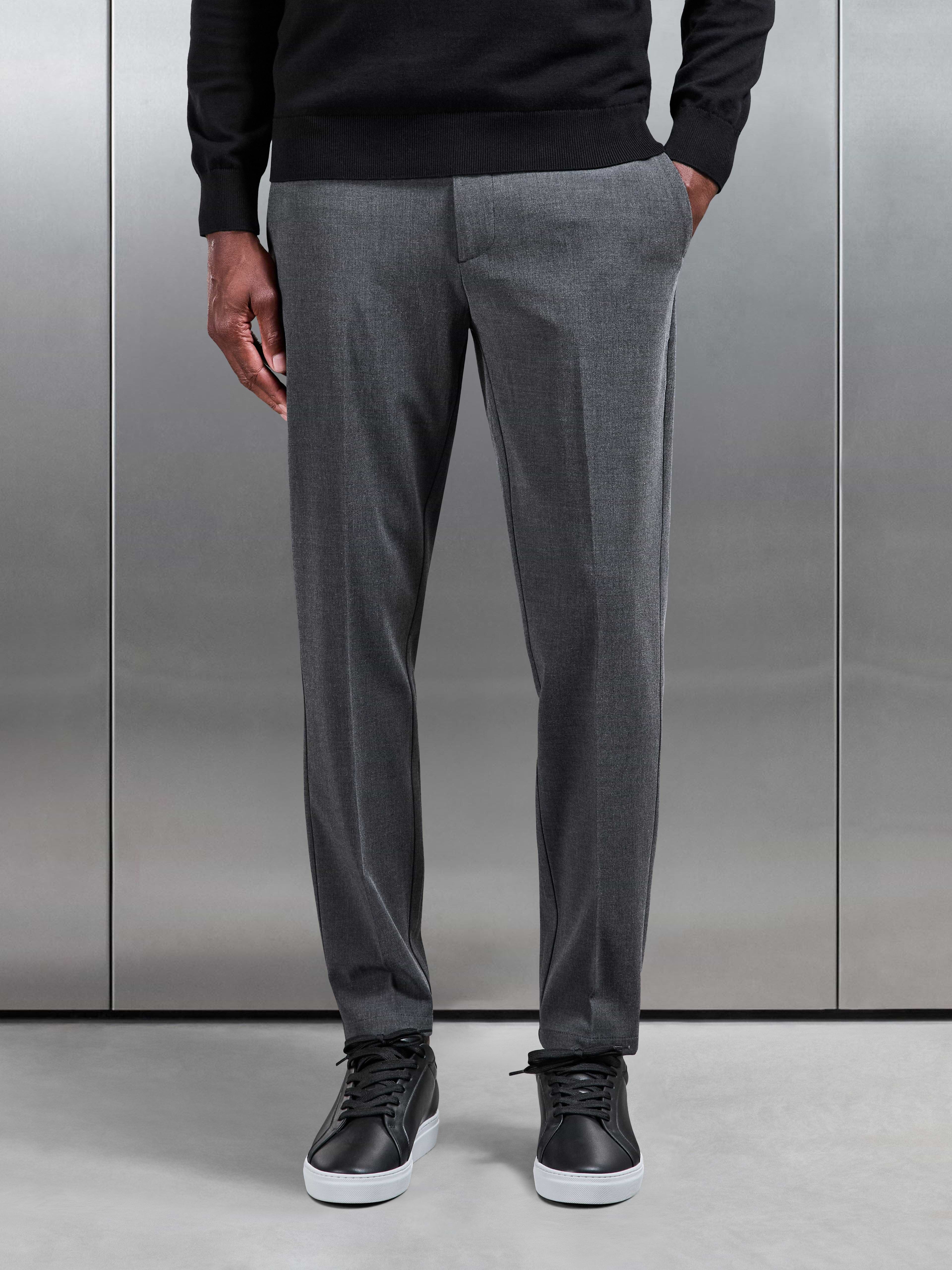 Smart Tailored Drawstring Stretch Trouser in Charcoal