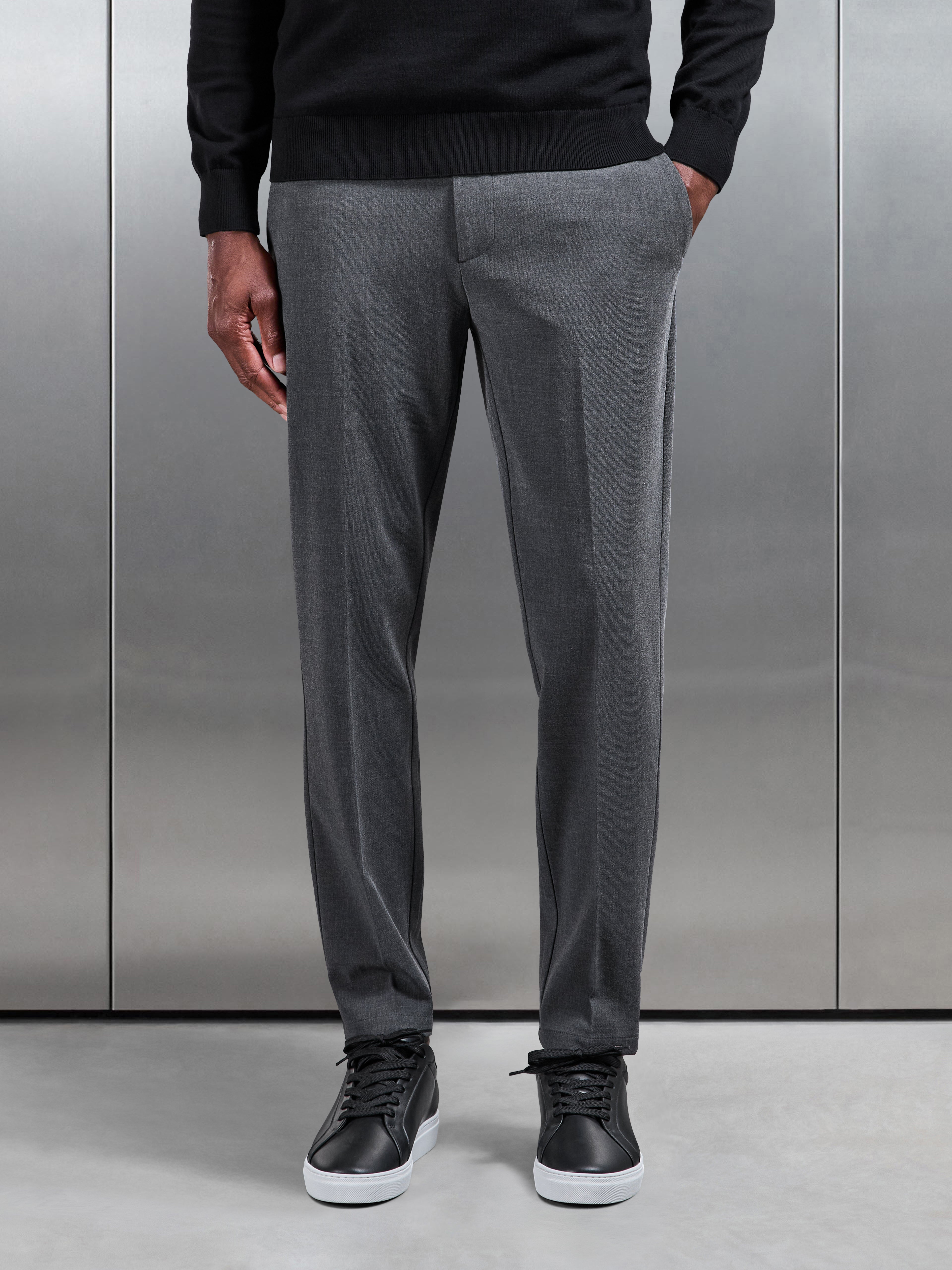 Smart Tailored Drawstring Stretch Trouser in Charcoal