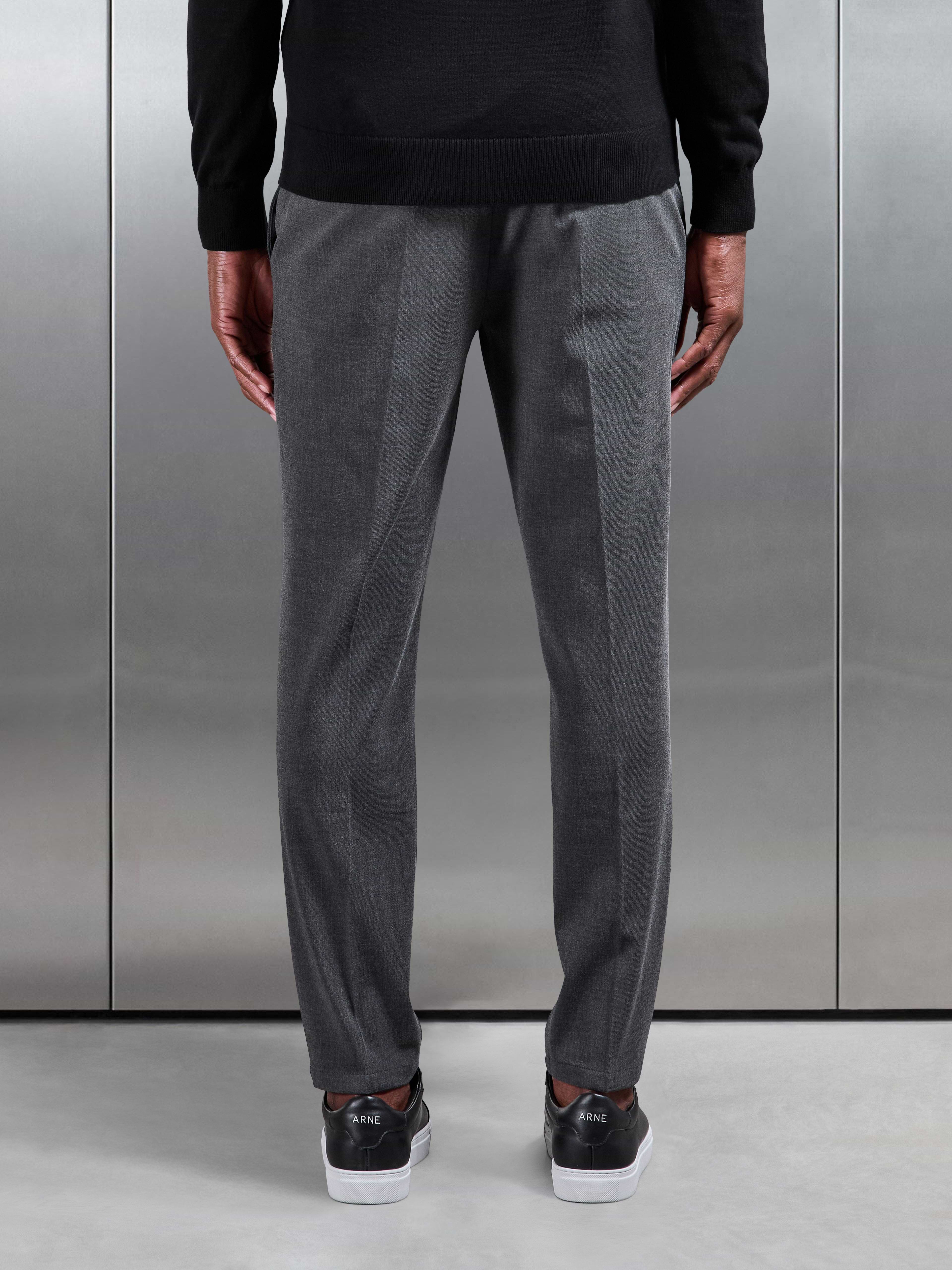 Smart Tailored Drawstring Stretch Trouser in Charcoal